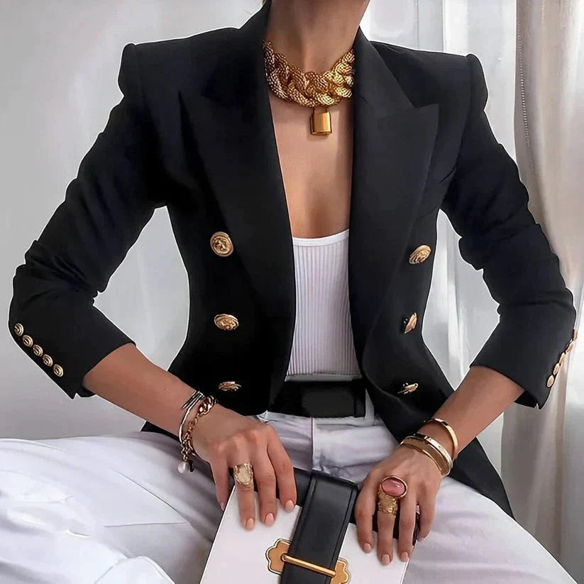 Blazer Femme Double Boutonnage Élégant au Style Sophistiqué 0