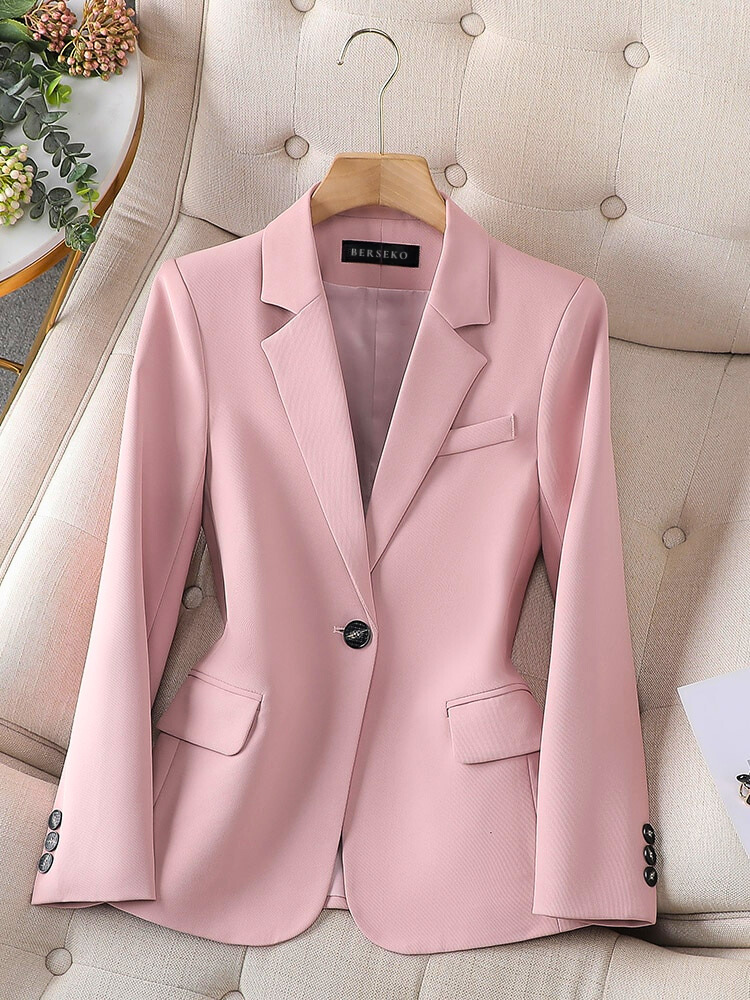 Blazer Femme Rose Slim Fit Élégant avec Revers Classique 1