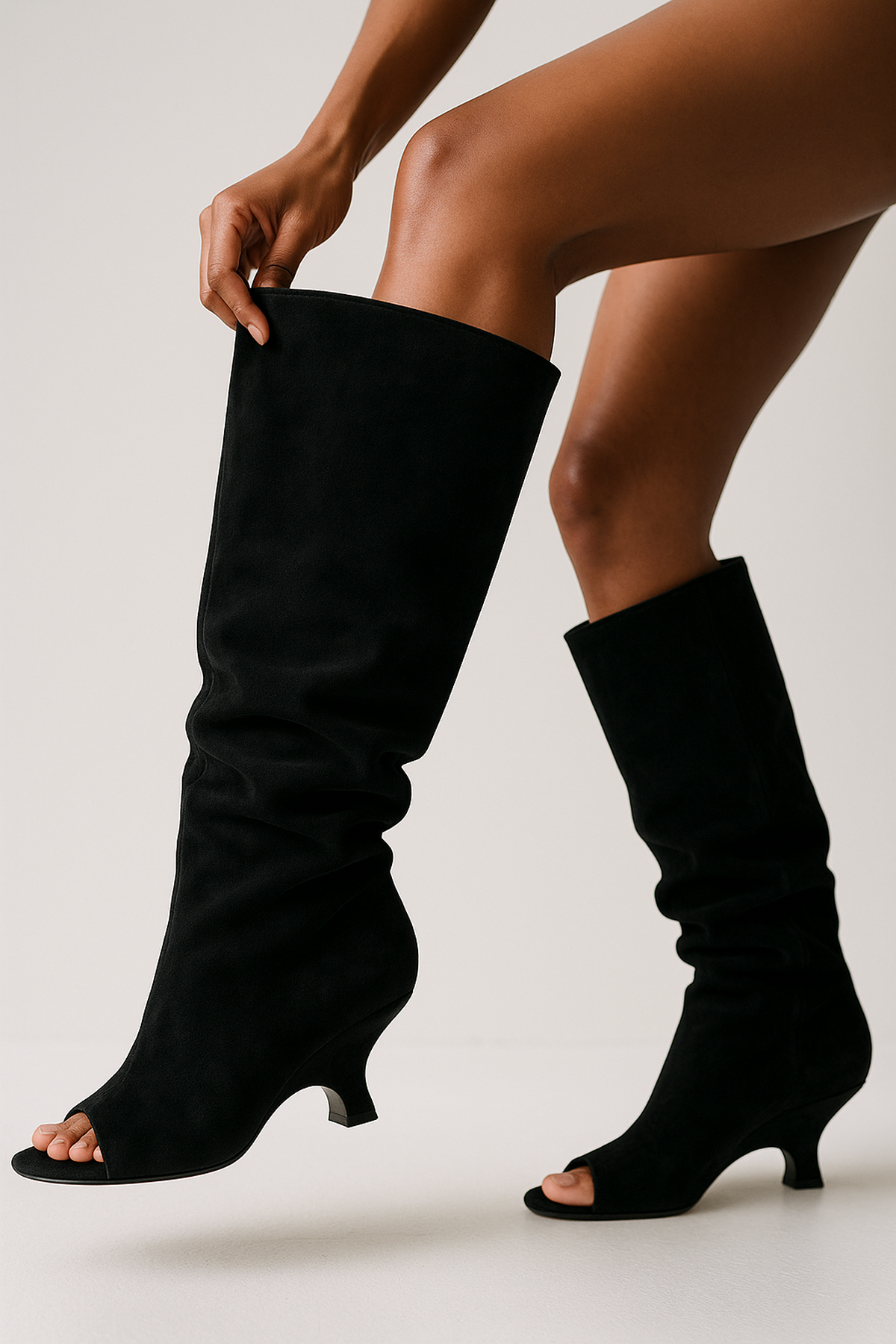 Bottes Hautes à Talons Épais avec orteils Peep Élégantes et Confortables pour Femmes 5