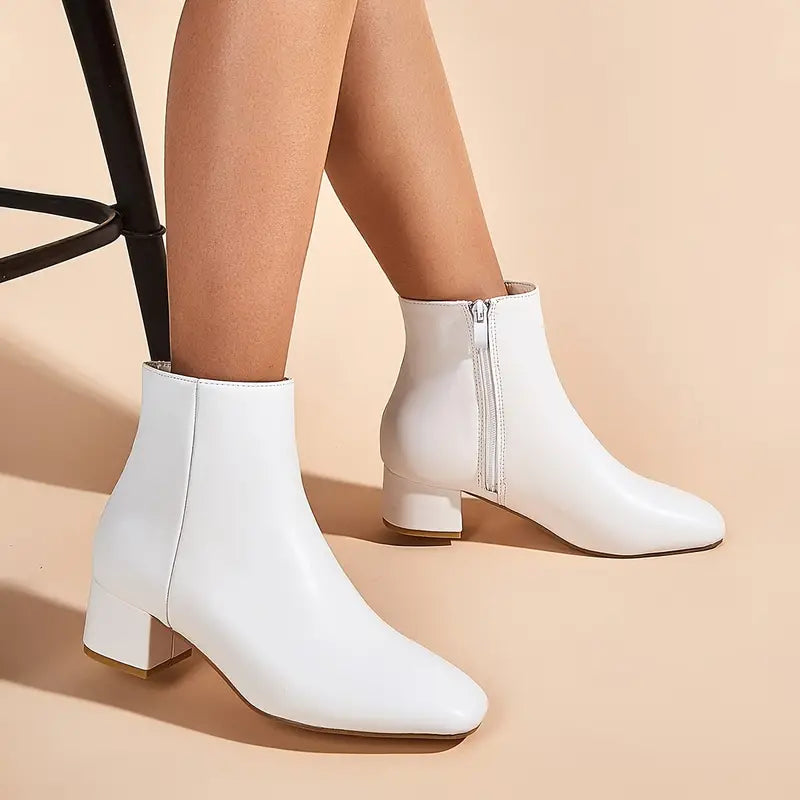 Bottines Noires Femme Élégantes à Talon Bas avec Zone d'Orteil Carré pour Hiver 0