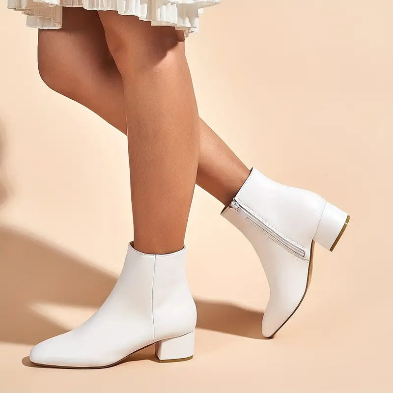 Bottines Noires Femme Élégantes à Talon Bas avec Zone d'Orteil Carré pour Hiver 1