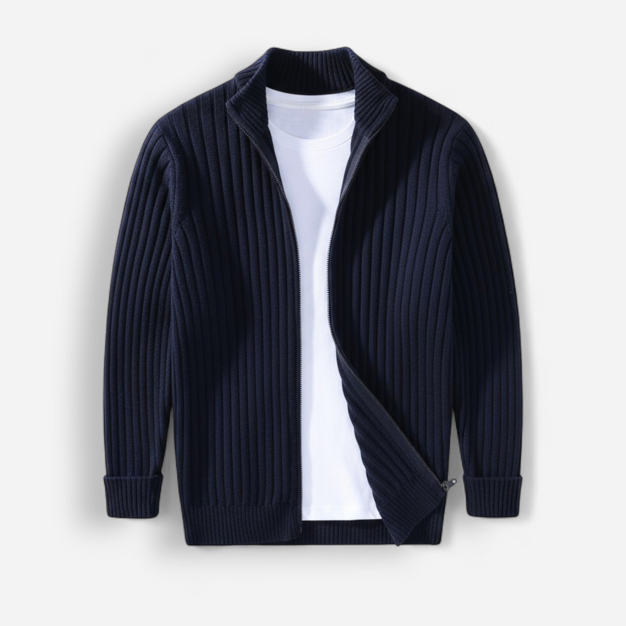 Cardigan Homme Zippé – Design Côtelé Élégant pour un Confort Quotidien 3