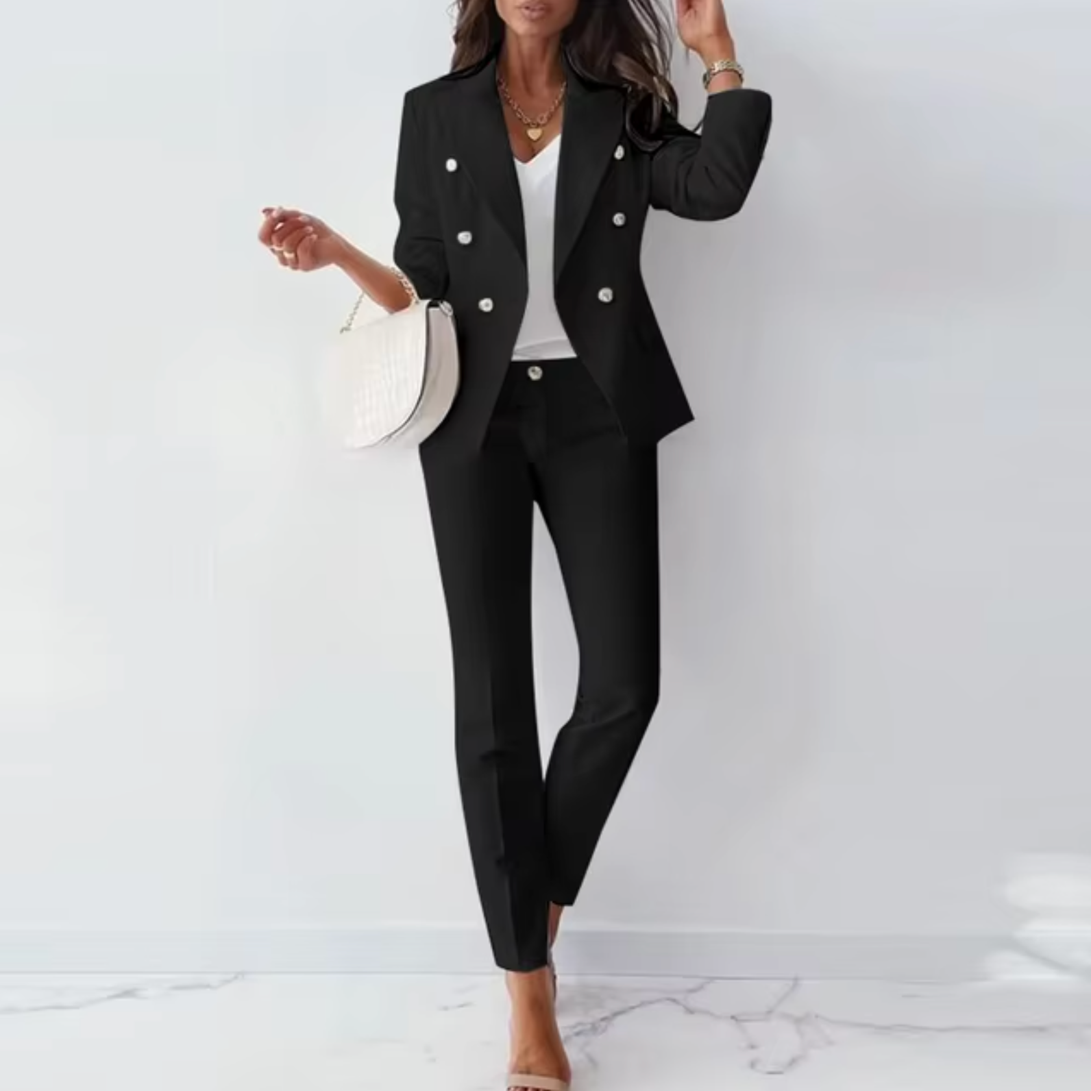 Ensemble Tailleur Femme Chic à Double Boutonnage pour un Style Élégant 0