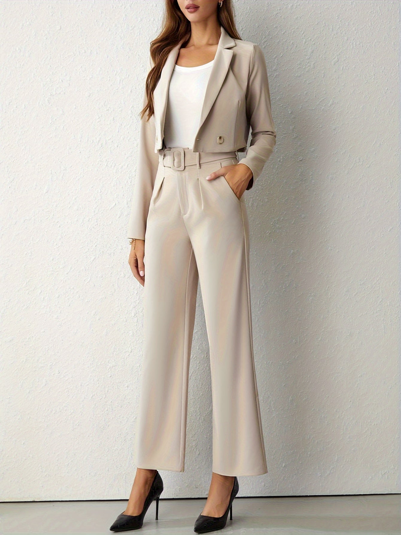 Ensemble Tailleur Femme Élégant avec Pantalon Large Confortable 0