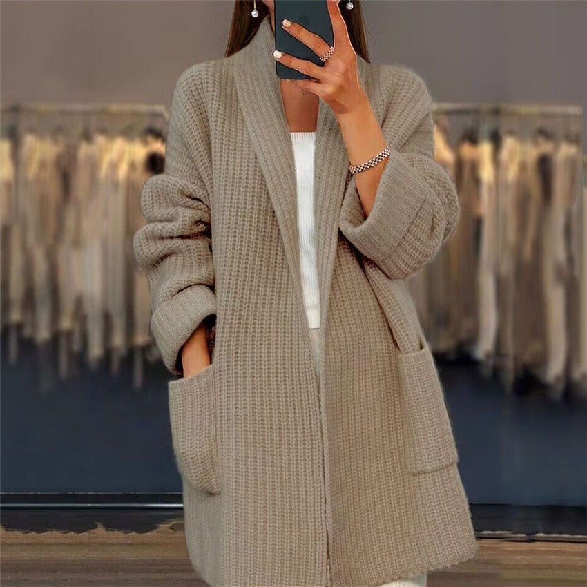 Femmes Cardigan Long – Confort Oversize avec Col en V Élégant 0