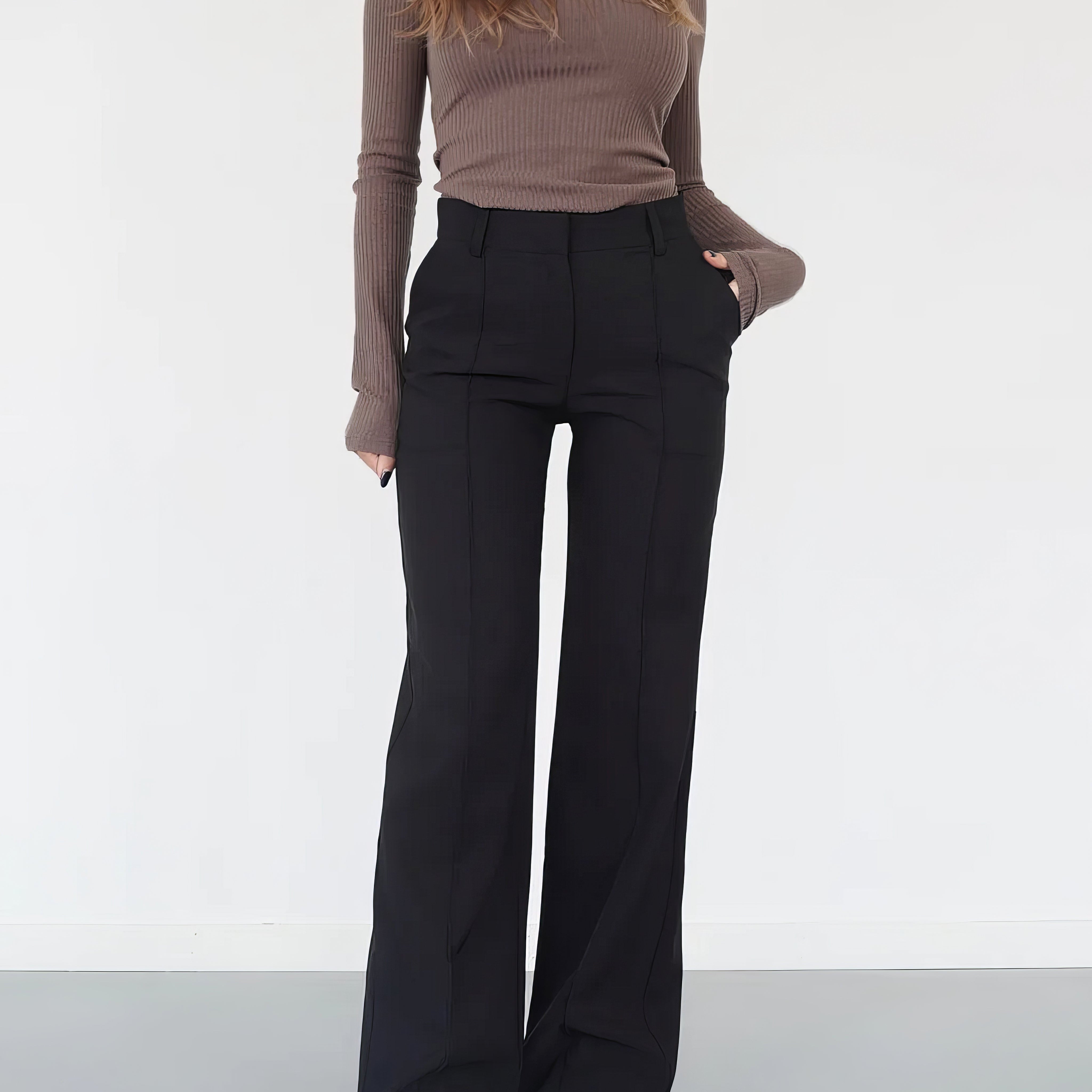 Femmes Pantalon Droit – Taille Haute Élégante pour un Style Professionnel 0