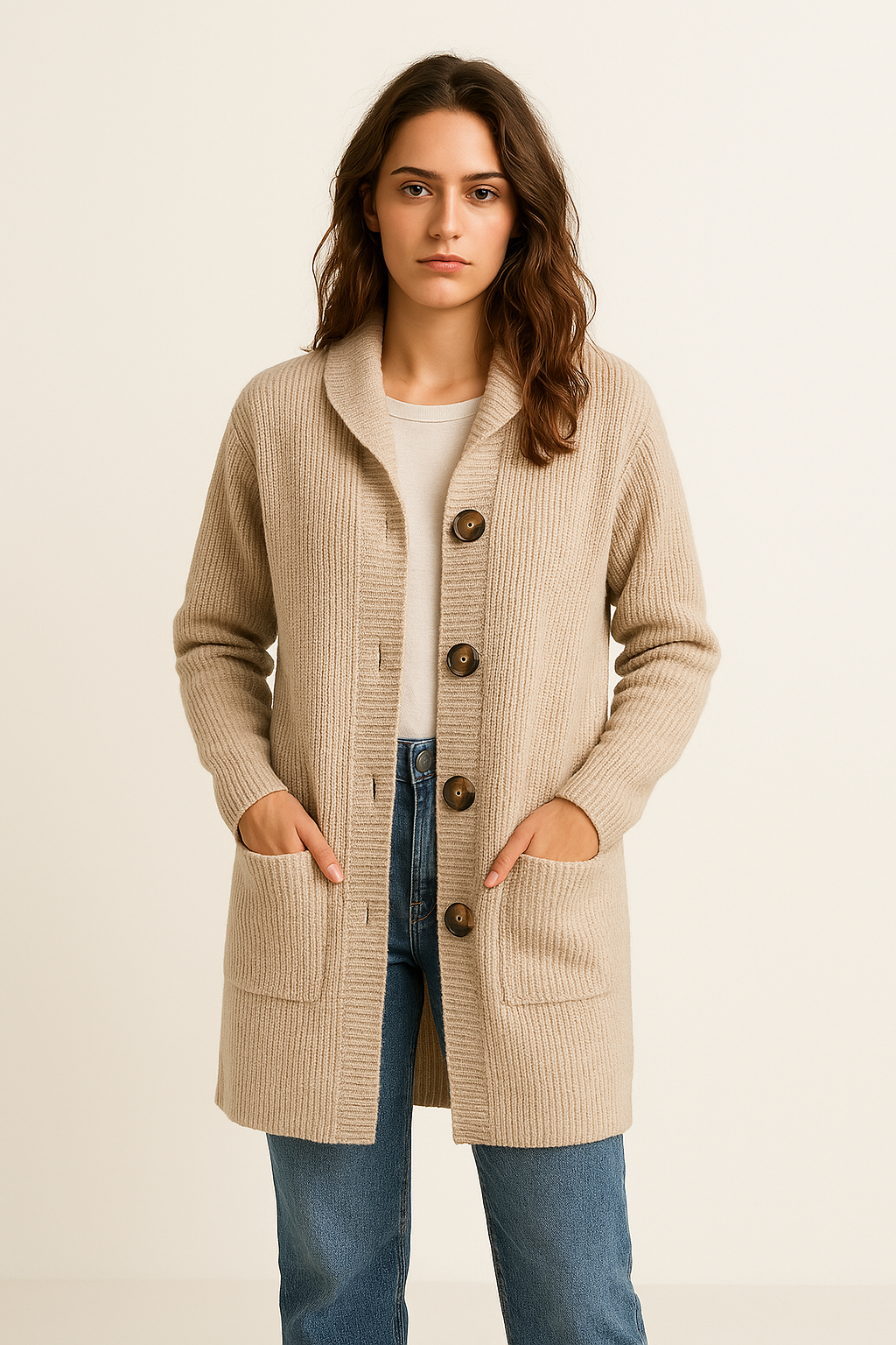 Gilet Long Élégant avec Poches Pratiques 0