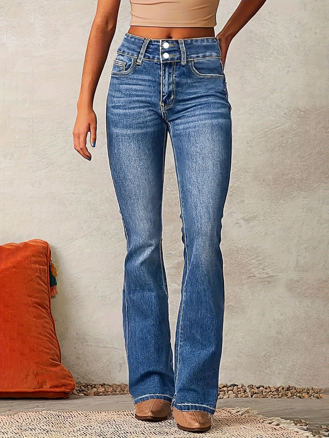 Jeans Femme Évasés Taille Haute au Style Rétro et Confort Optimal 0
