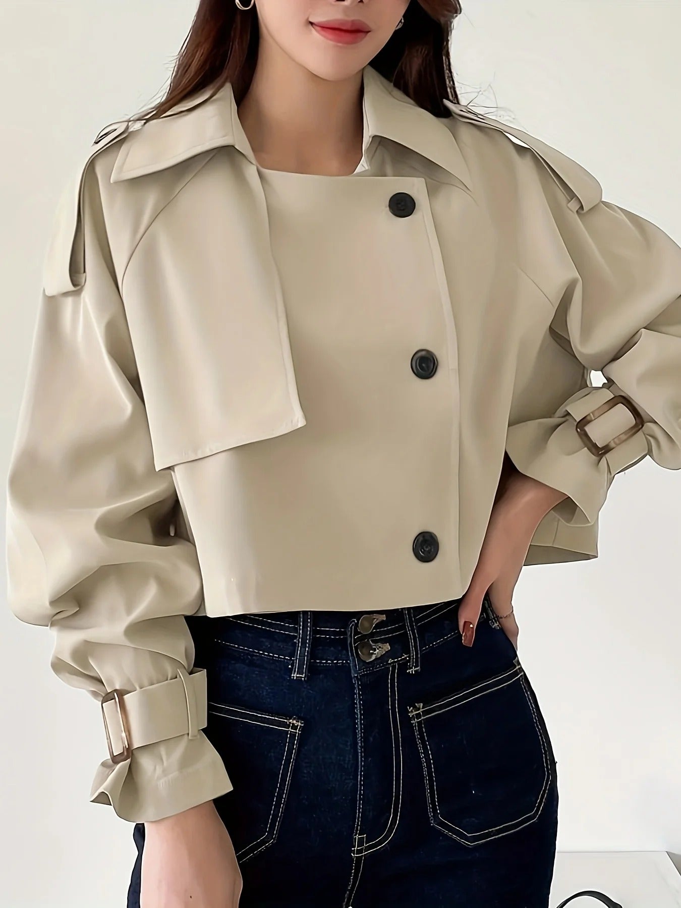 Manteau Trench Court Chic et Polyvalent pour un Style Quotidien 0
