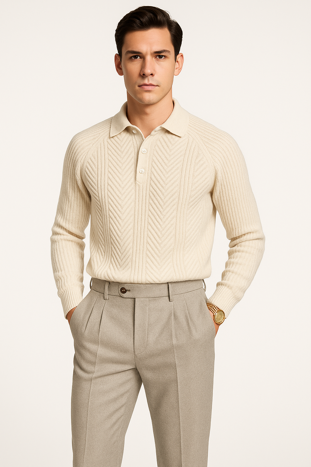 Polo Masculin Élégant avec Col Nerveux 0