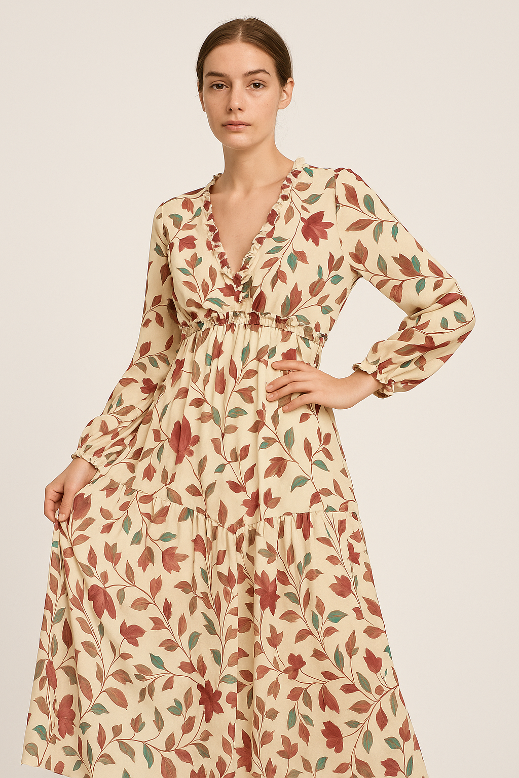 Robe Longue Fleurie Élégante avec Décolleté en V pour l'Été 3