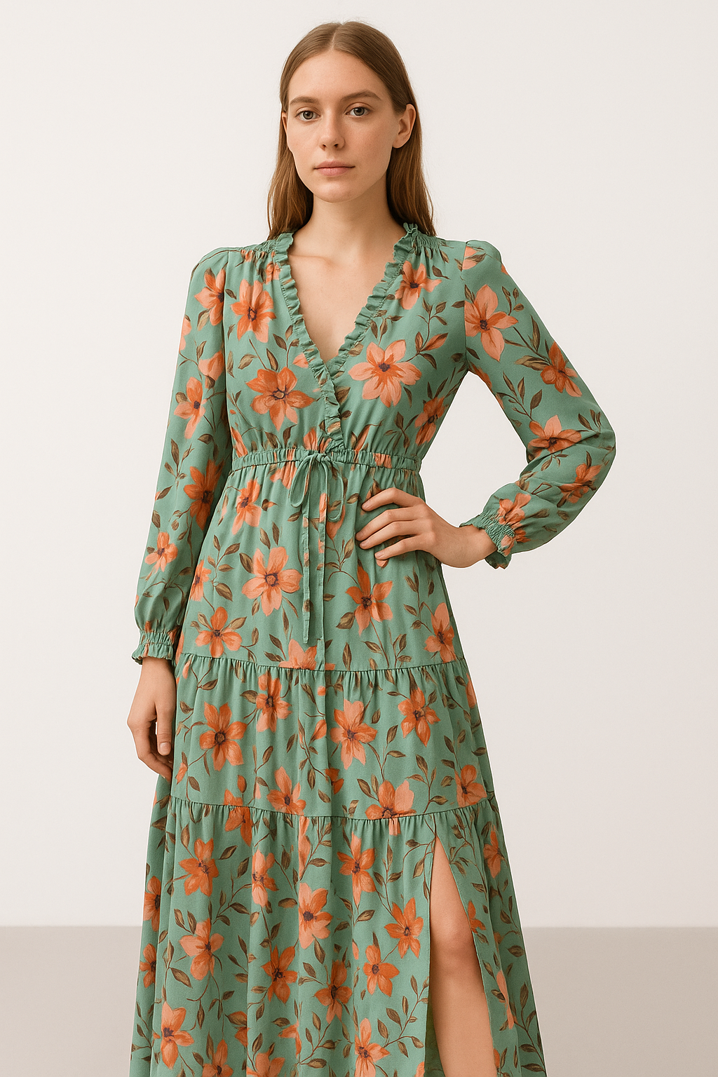 Robe Longue Fleurie Élégante avec Décolleté en V pour l'Été 4