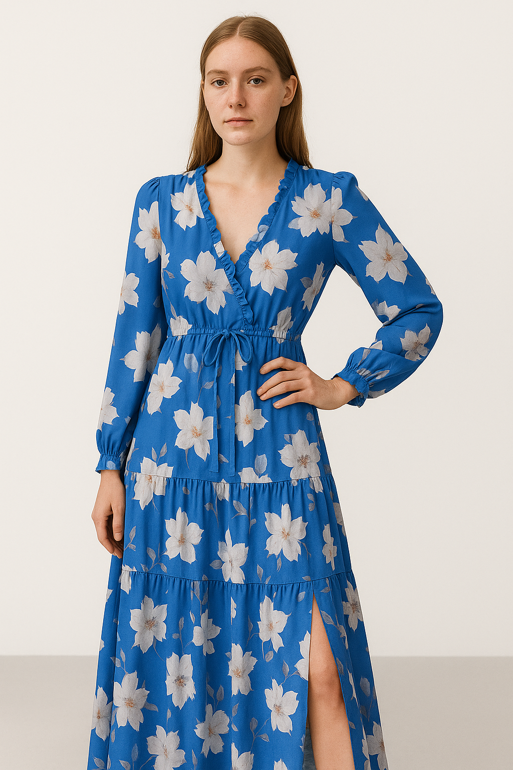Robe Longue Fleurie Élégante avec Décolleté en V pour l'Été 5