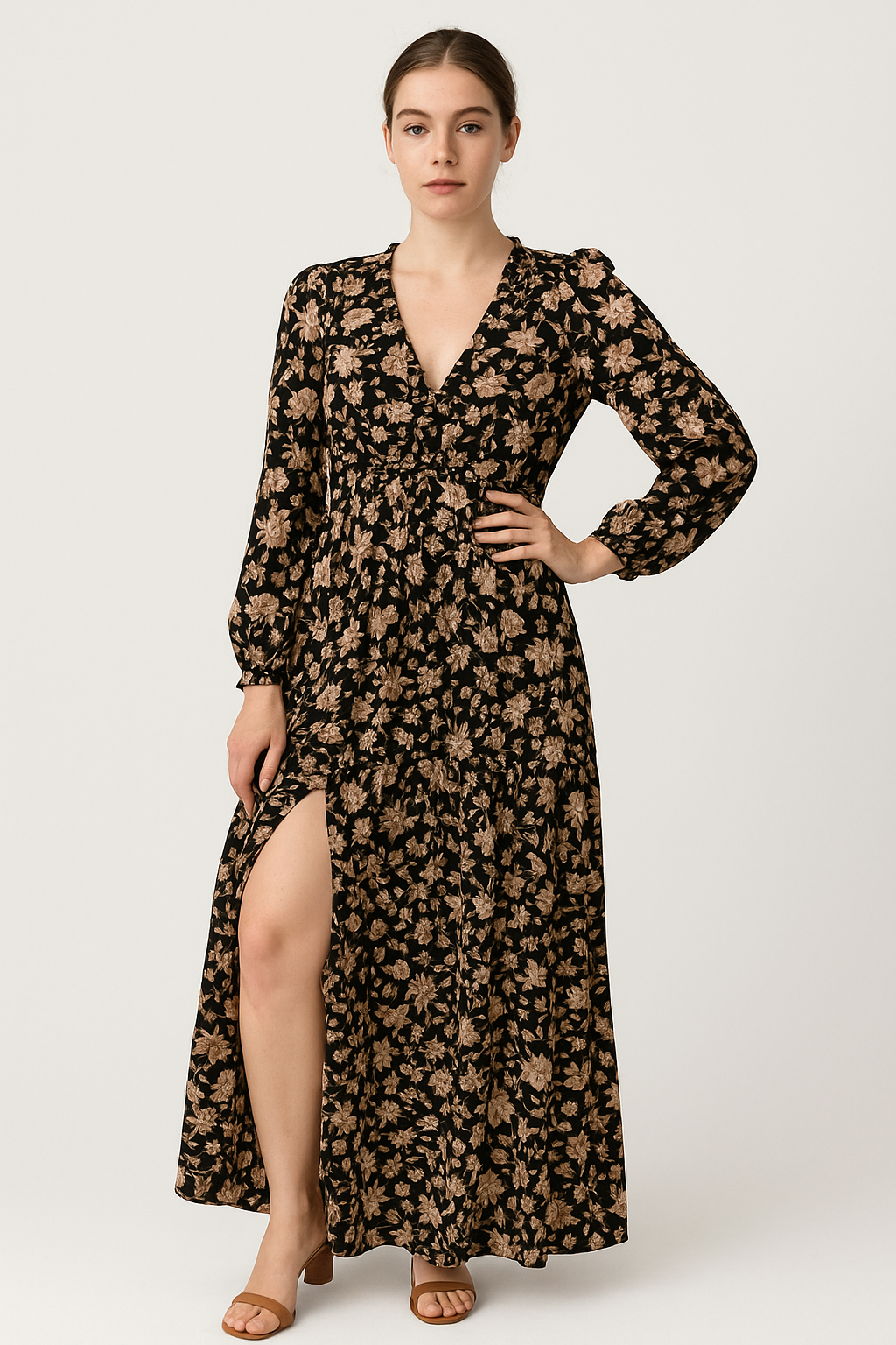 Robe Longue Fleurie Élégante avec Décolleté en V pour l'Été 6