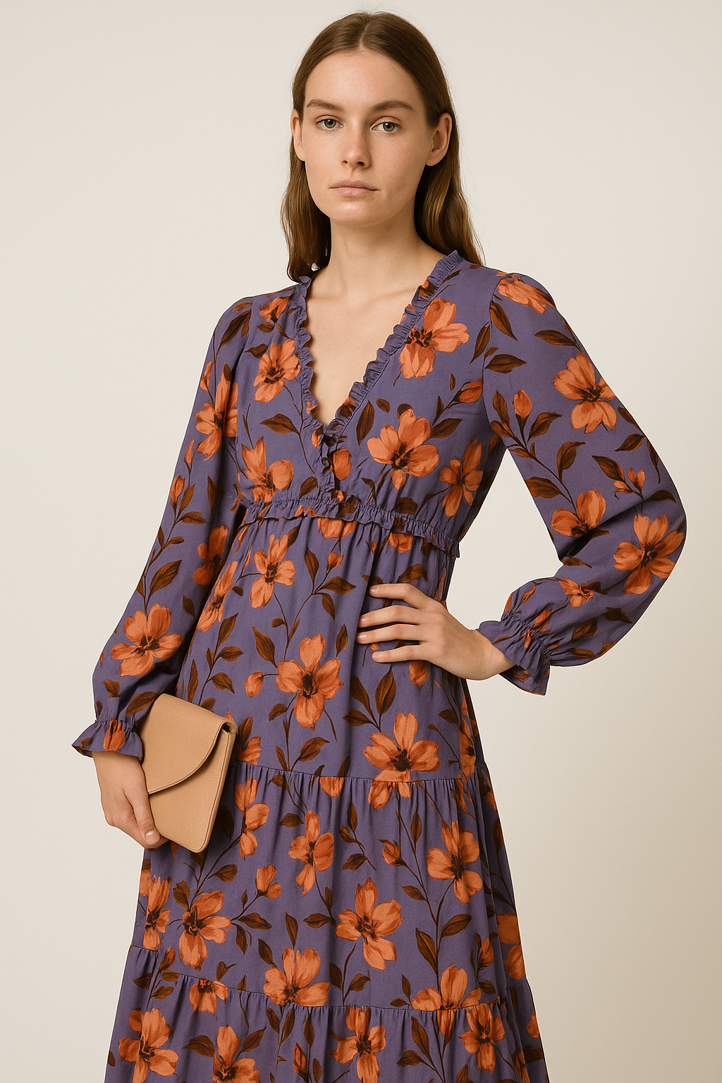 Robe Longue Fleurie Élégante avec Décolleté en V pour l'Été 8
