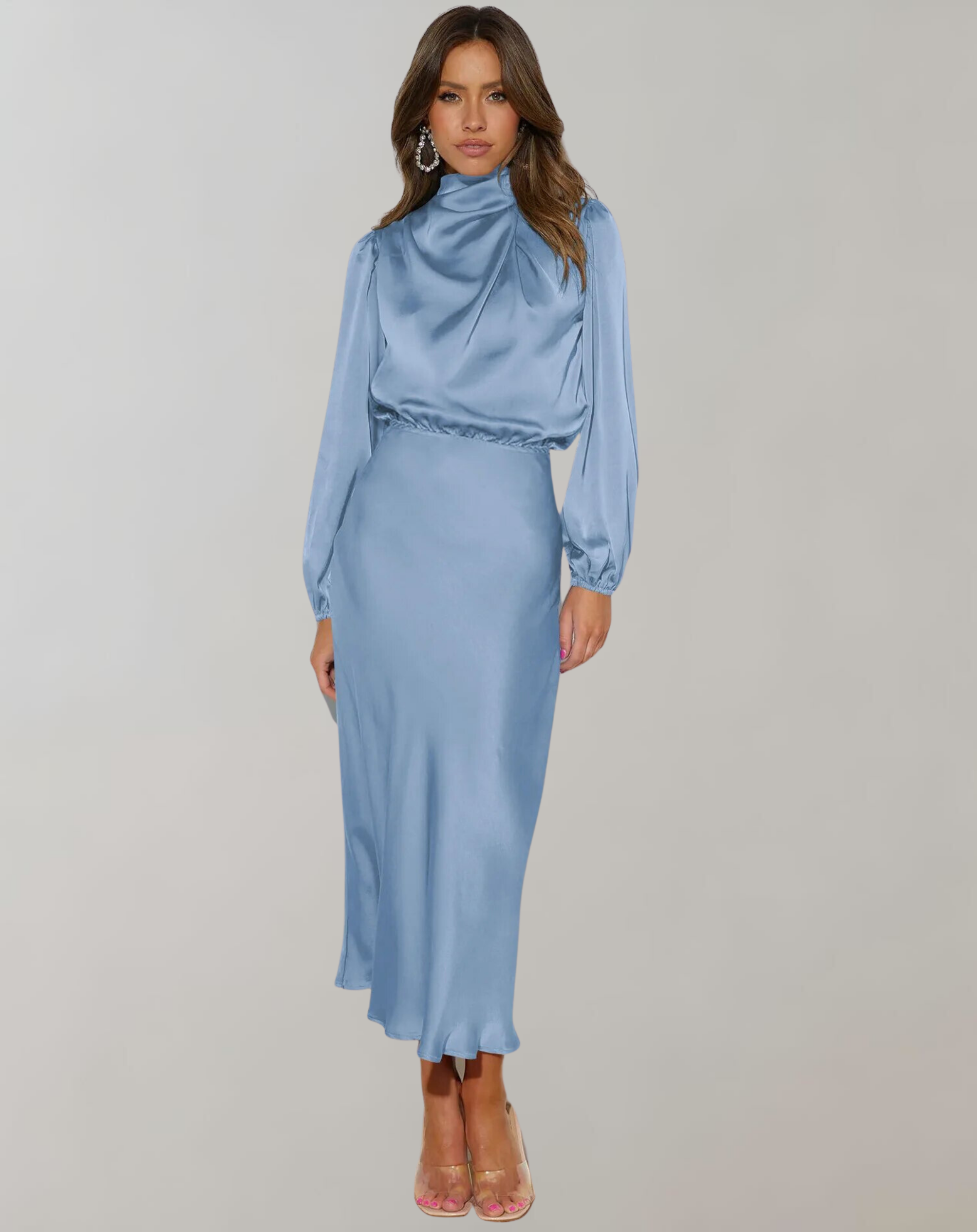 Robe Midi Chic Femme au Col Montant Élégante pour Occasions Spéciales 1
