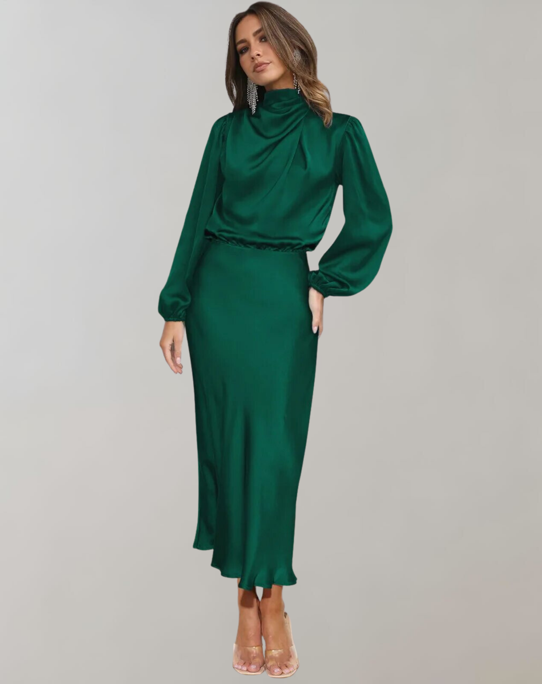 Robe Midi Chic Femme au Col Montant Élégante pour Occasions Spéciales 3