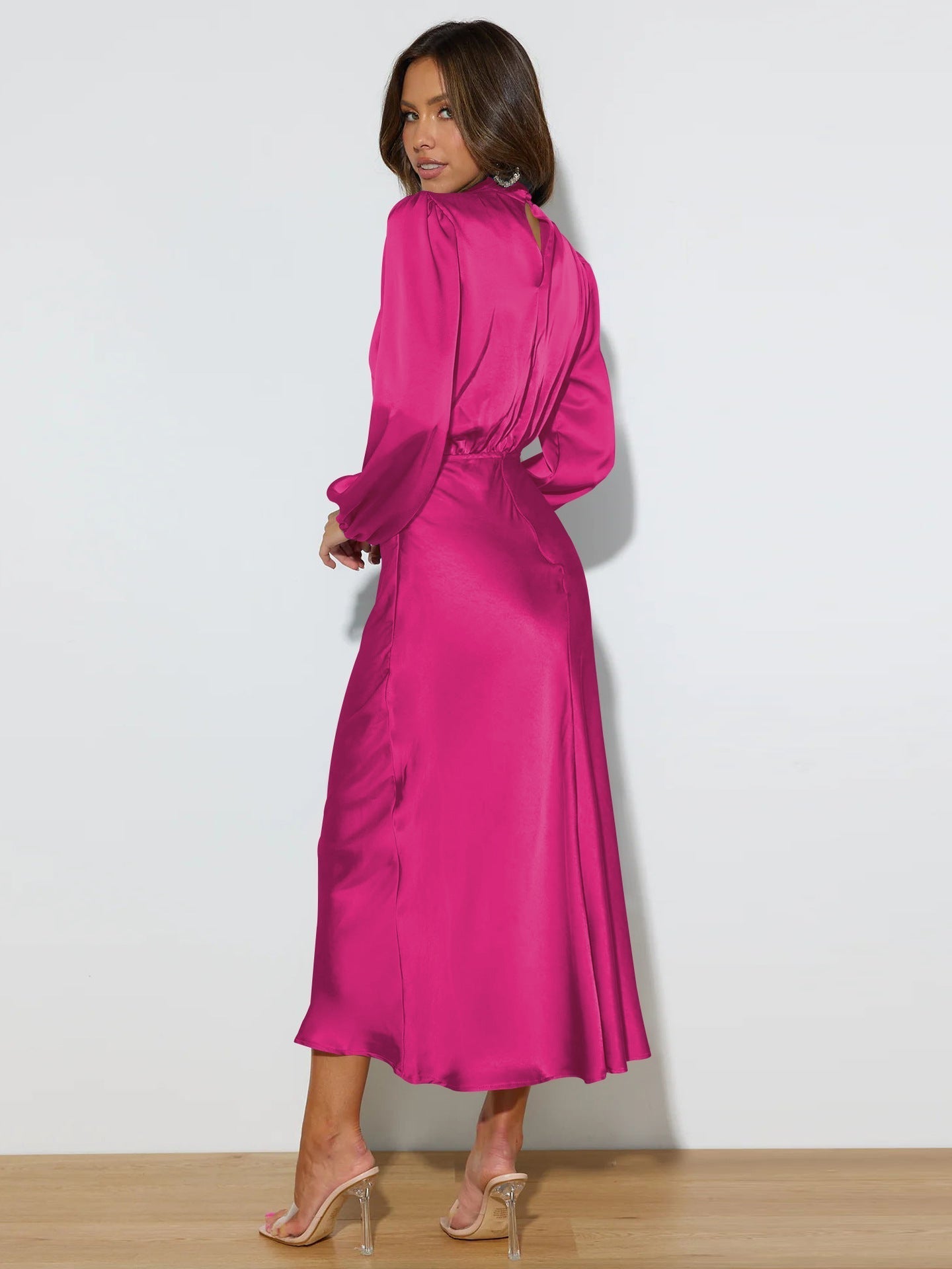 Robe Midi Chic Femme au Col Montant Élégante pour Occasions Spéciales 4