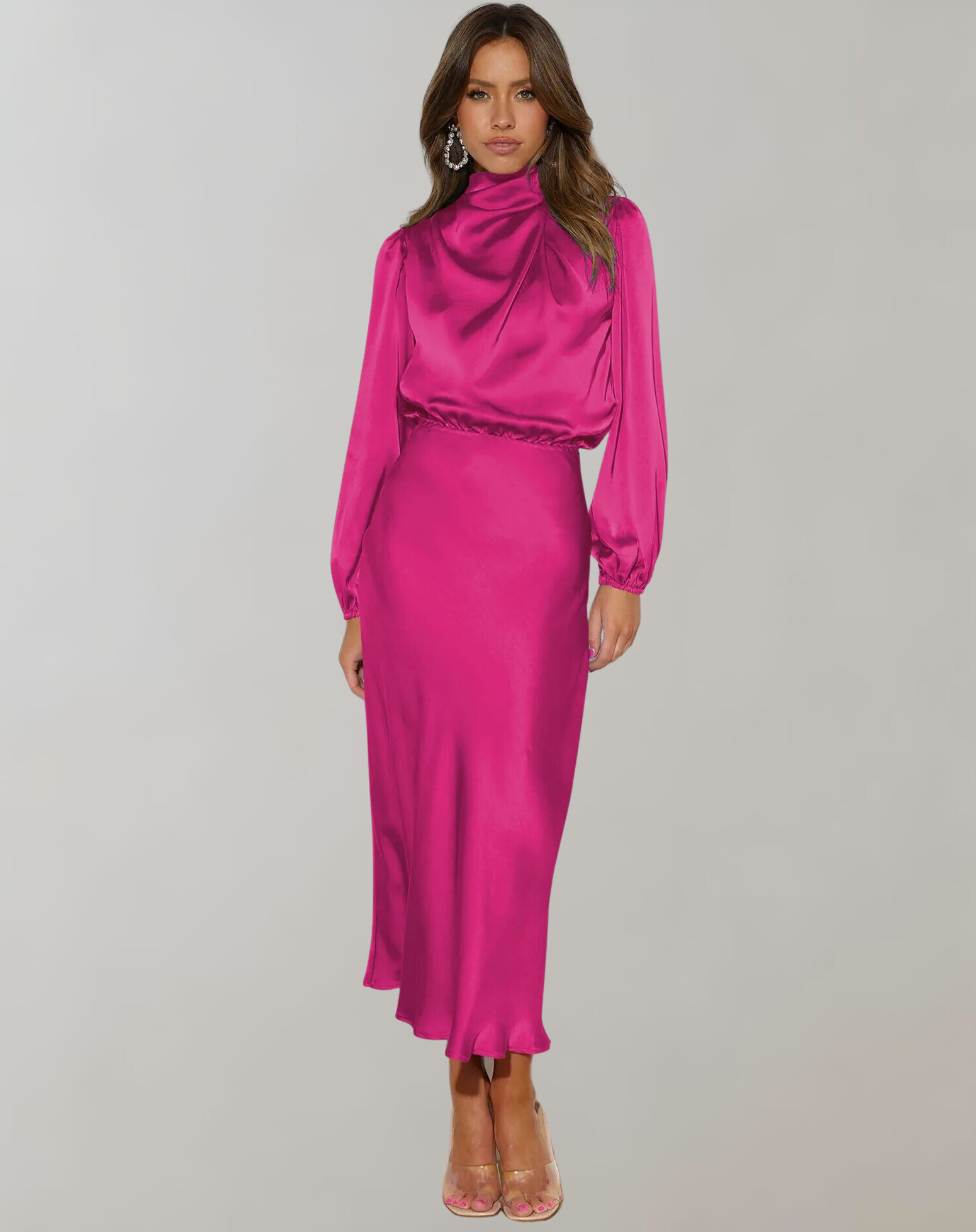 Robe Midi Chic Femme au Col Montant Élégante pour Occasions Spéciales 7