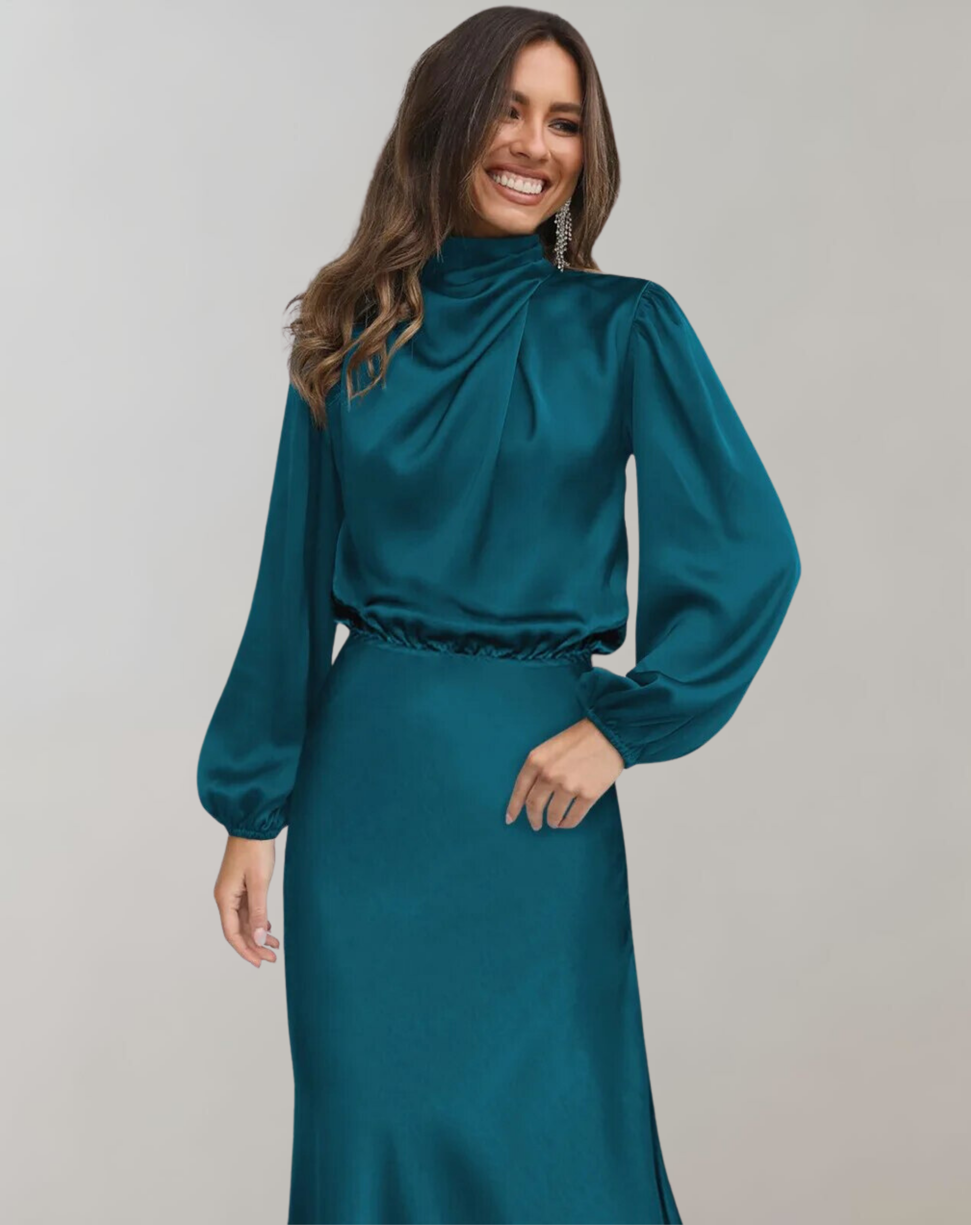 Robe Midi Chic Femme au Col Montant Élégante pour Occasions Spéciales 8
