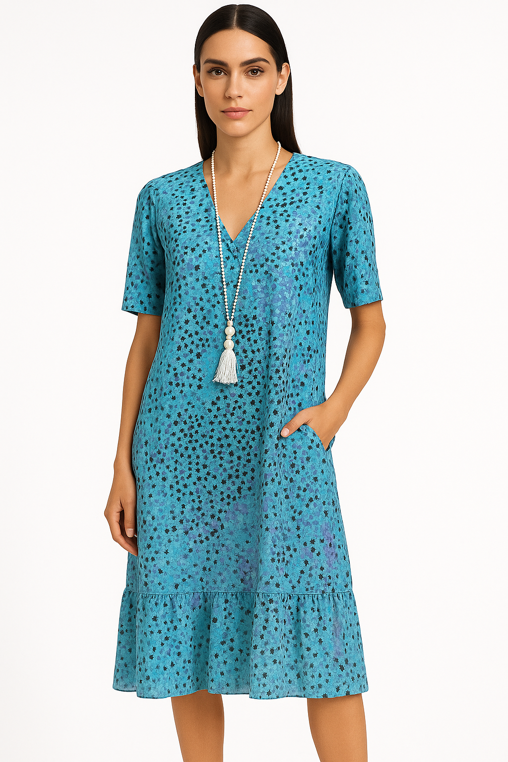 Robe Midi Femme Chic avec Col en V Élégant 1