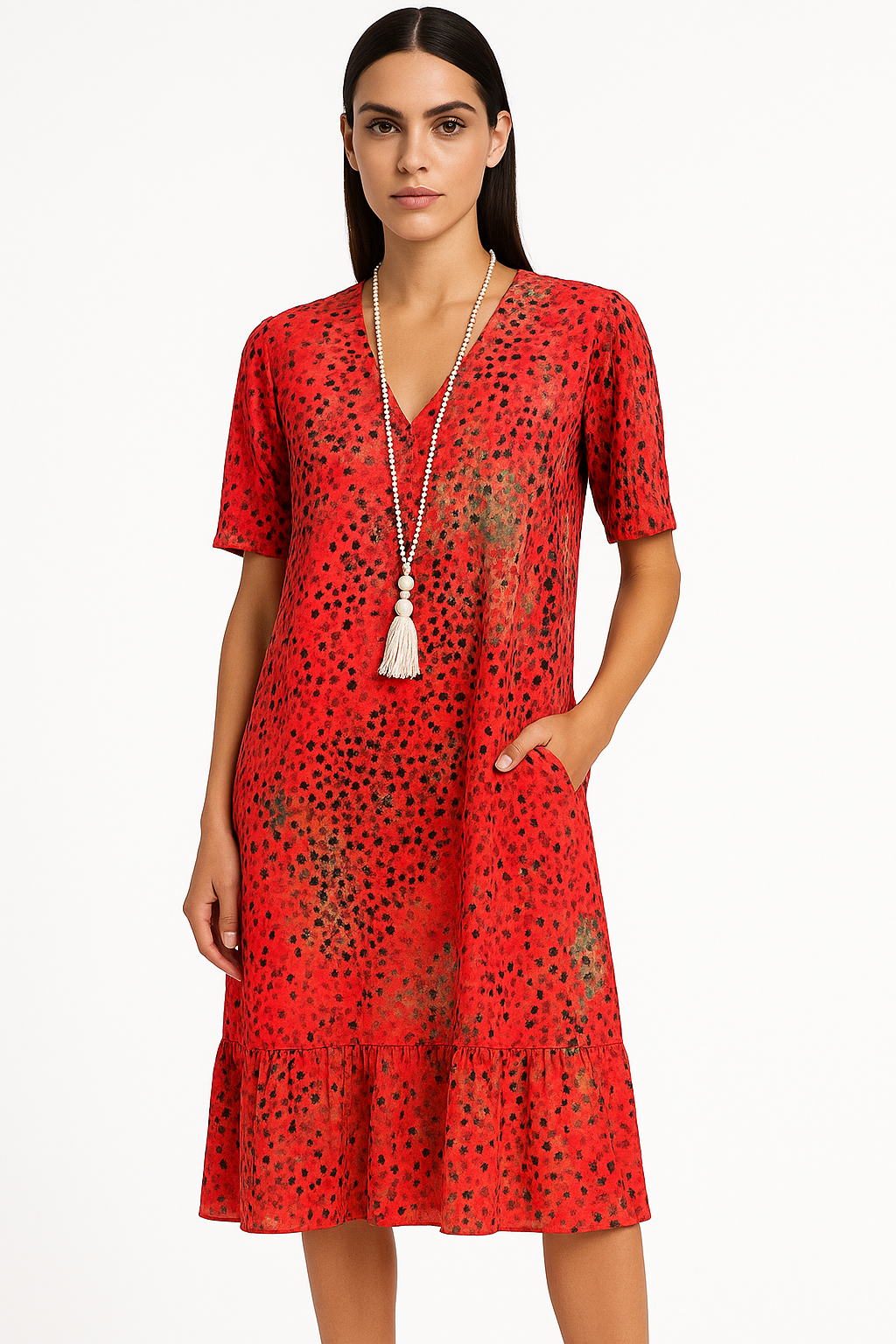 Robe Midi Femme Chic avec Col en V Élégant 2