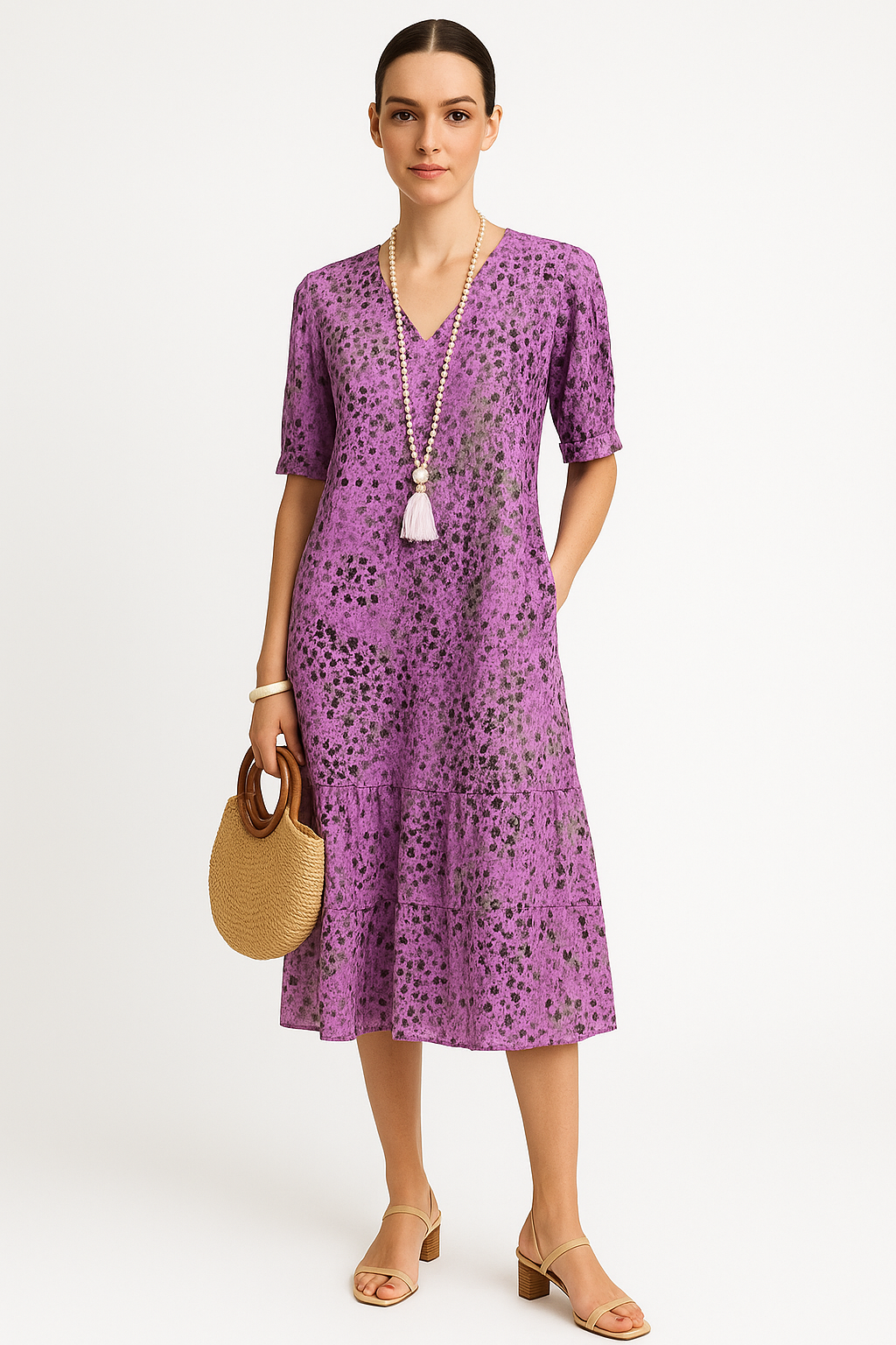 Robe Midi Femme Chic avec Col en V Élégant 3