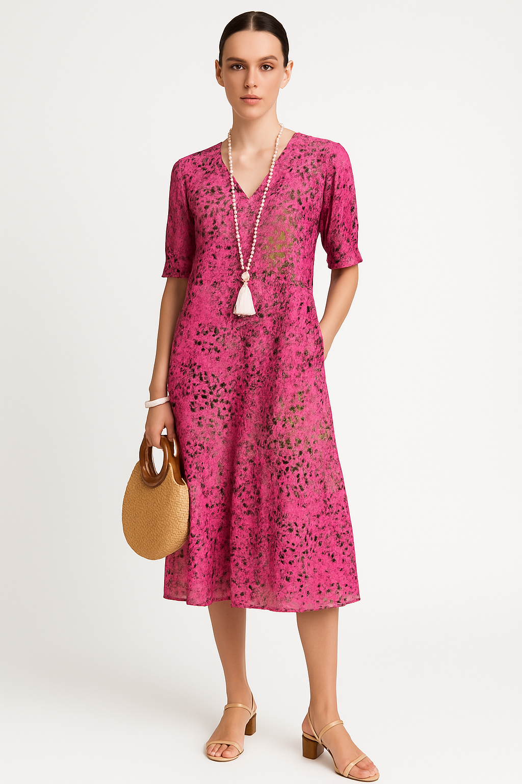 Robe Midi Femme Chic avec Col en V Élégant 4