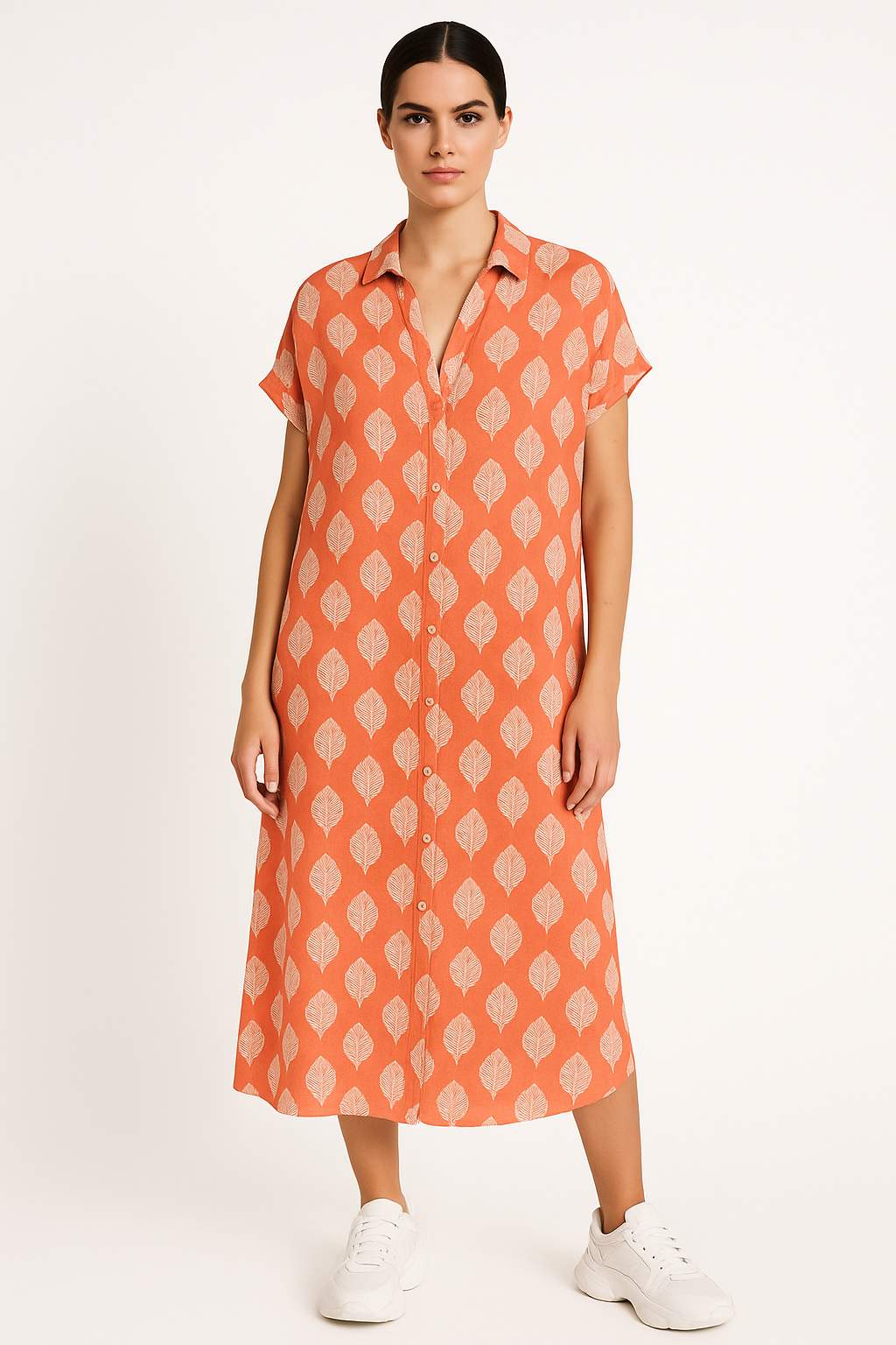 Robe Midi Femme Élégante avec Revers et Imprimé Saisissant 0