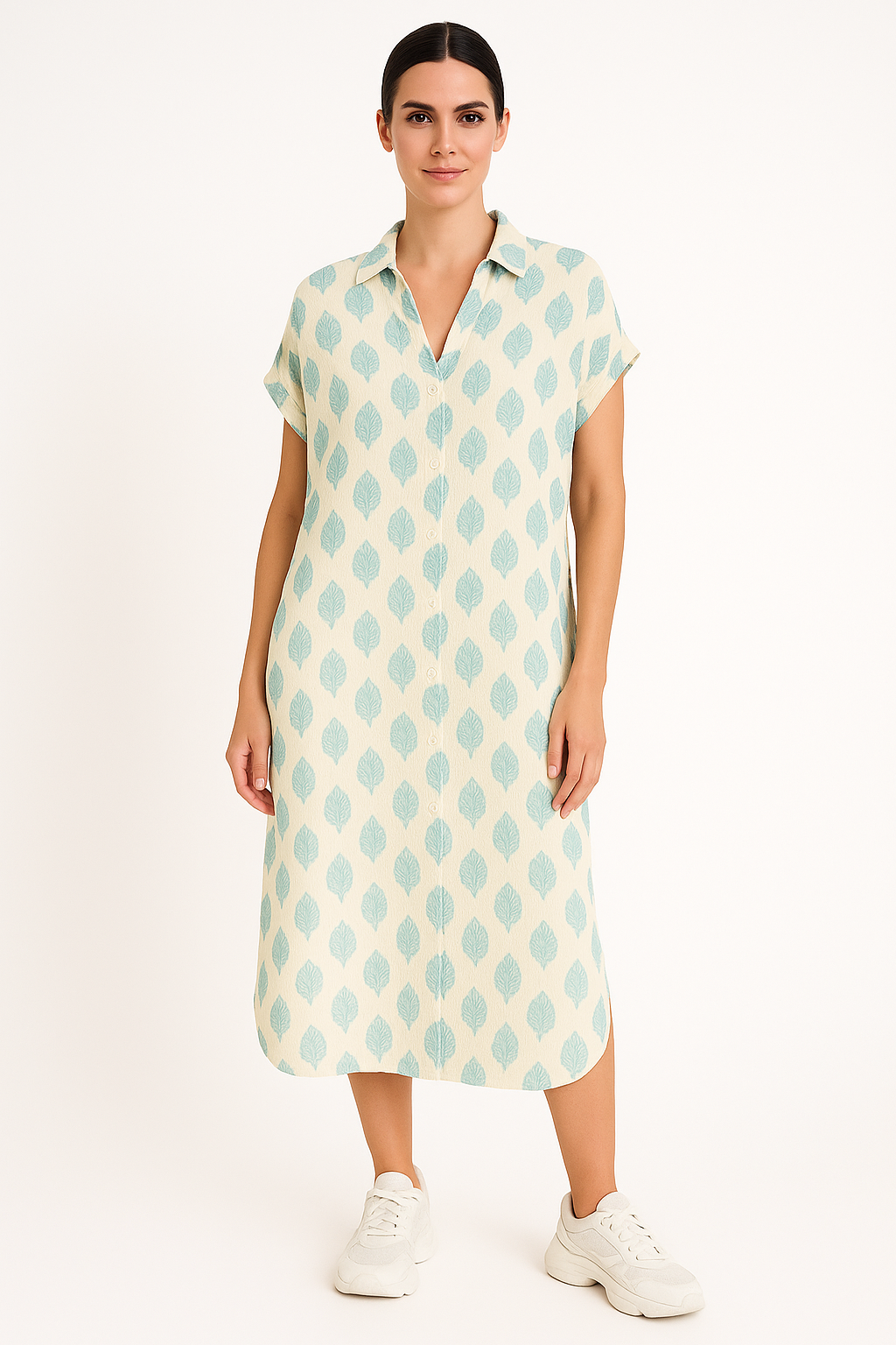 Robe Midi Femme Élégante avec Revers et Imprimé Saisissant 2