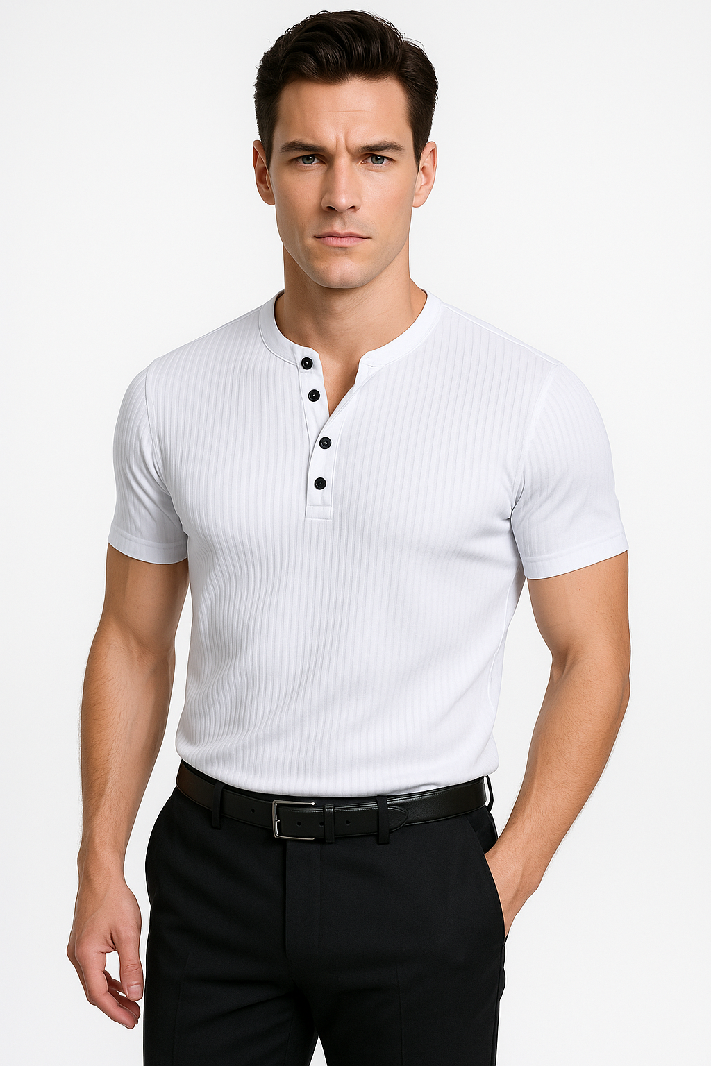 T-Shirt Homme Henley Ajusté au Style Athlétique 0