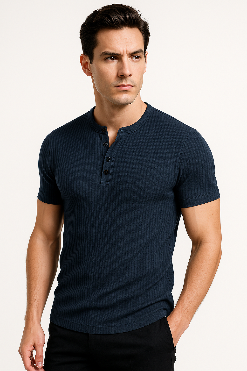 T-Shirt Homme Henley Ajusté au Style Athlétique 1