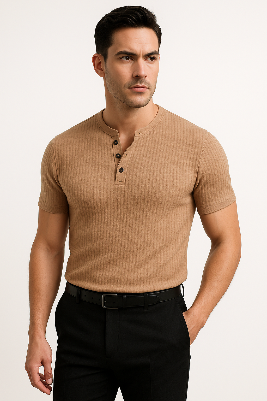 T-Shirt Homme Henley Ajusté au Style Athlétique 2