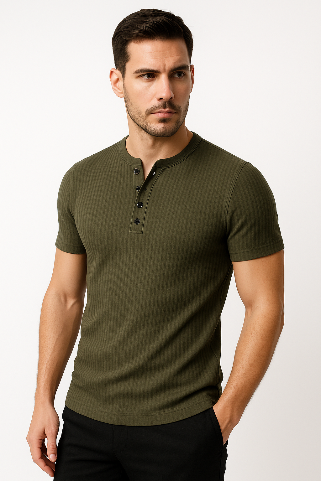 T-Shirt Homme Henley Ajusté au Style Athlétique 3