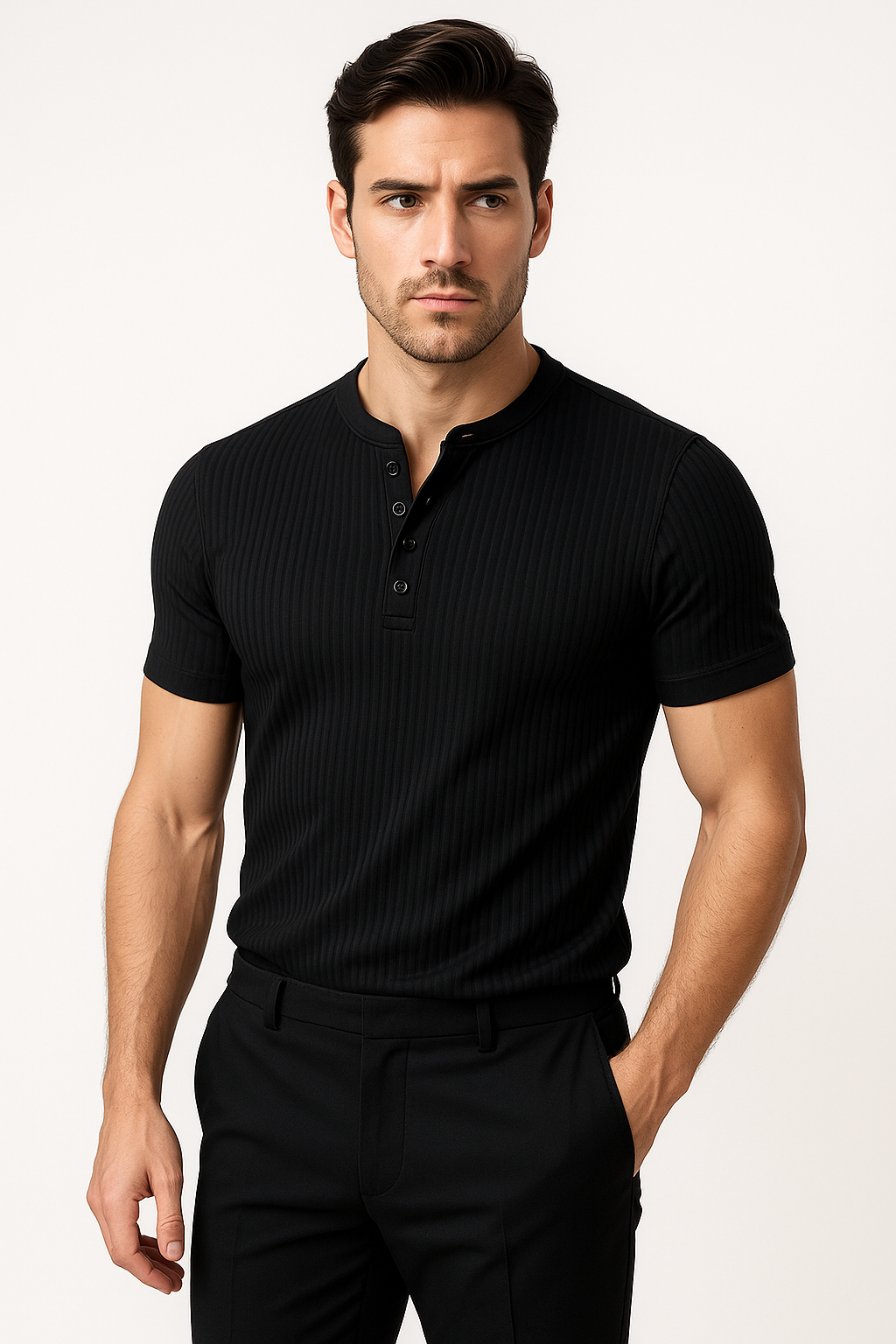 T-Shirt Homme Henley Ajusté au Style Athlétique 4