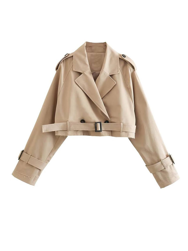 Trench Femme Court Beige avec Ceinture – Élégance et Confort, Idéal pour Toutes les Occasions 0
