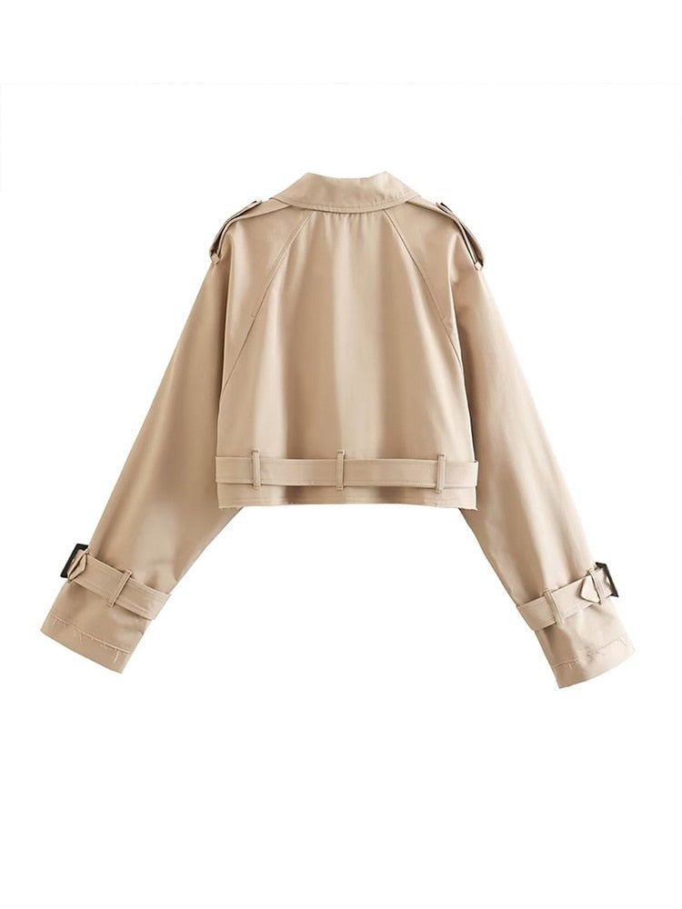 Trench Femme Court Beige avec Ceinture – Élégance et Confort, Idéal pour Toutes les Occasions 1