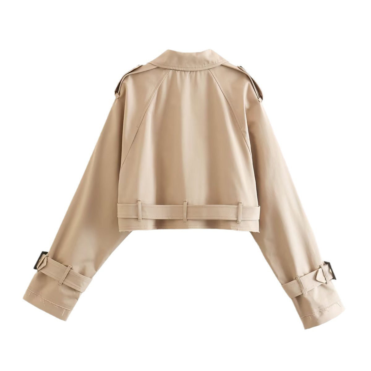 Trench Femme Élégant Court avec Ceinture en Polyester - Disponible en Beige, Kaki, Gris et Noir, Tailles XS à XL 2