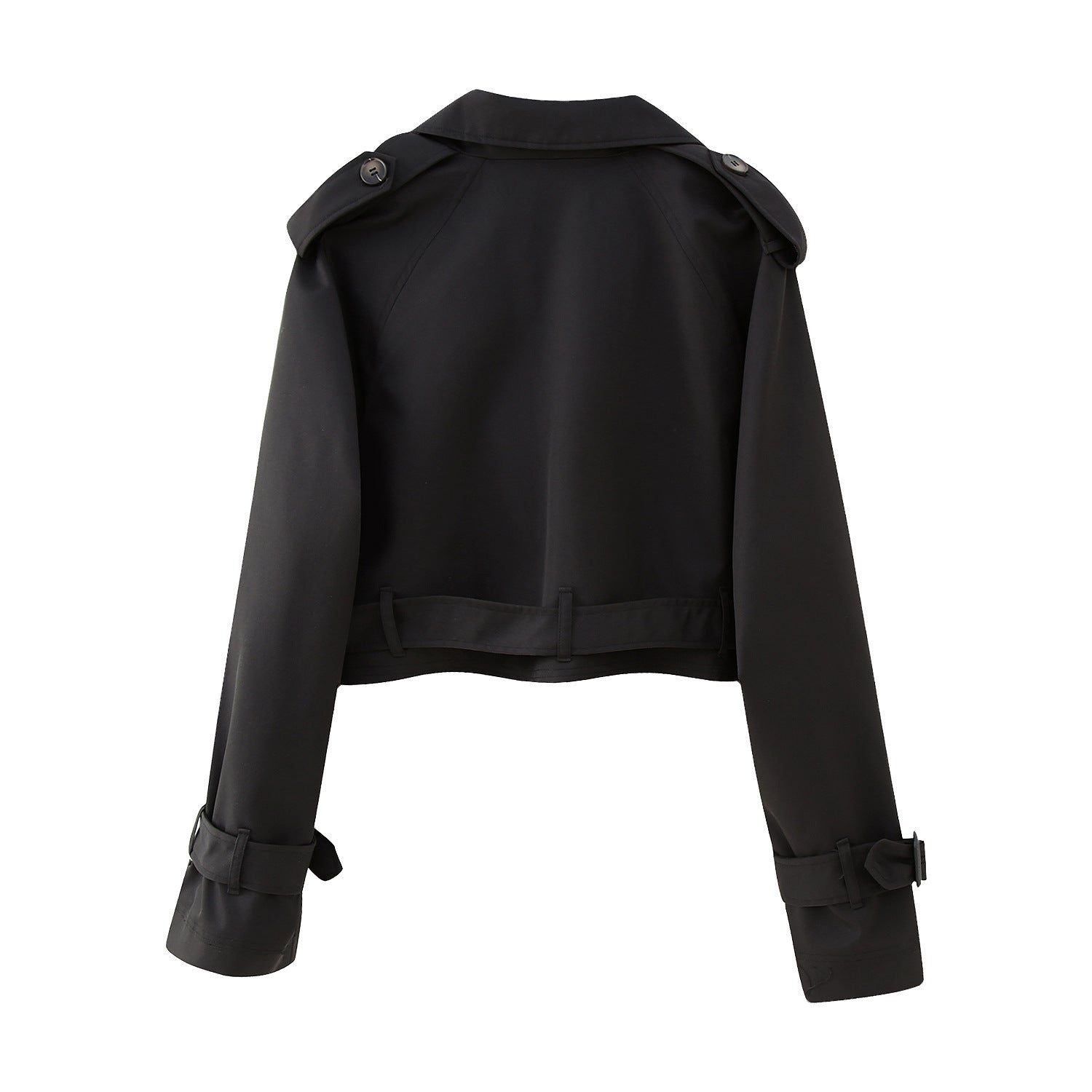 Trench Femme Élégant Court avec Ceinture en Polyester - Disponible en Beige, Kaki, Gris et Noir, Tailles XS à XL 3