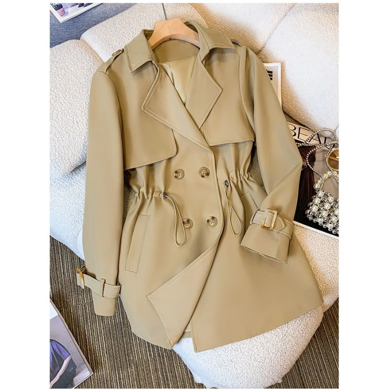 Trenchcoat Femme Court Ajusté avec Détails Élégants pour l'Automne – Style Chic et Confort Optimal 0