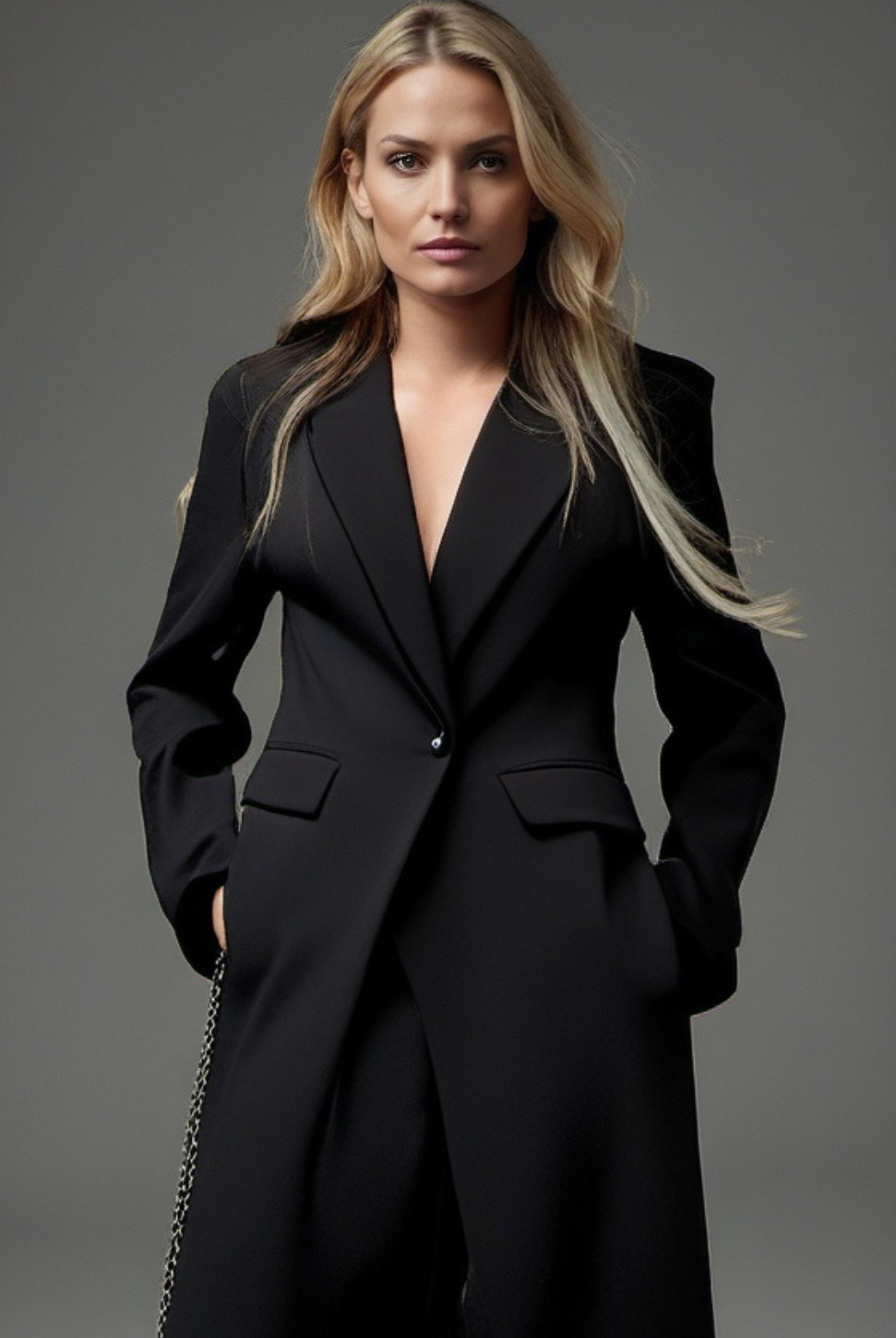 Trenchcoat Long Noir Élégant pour Femmes 1
