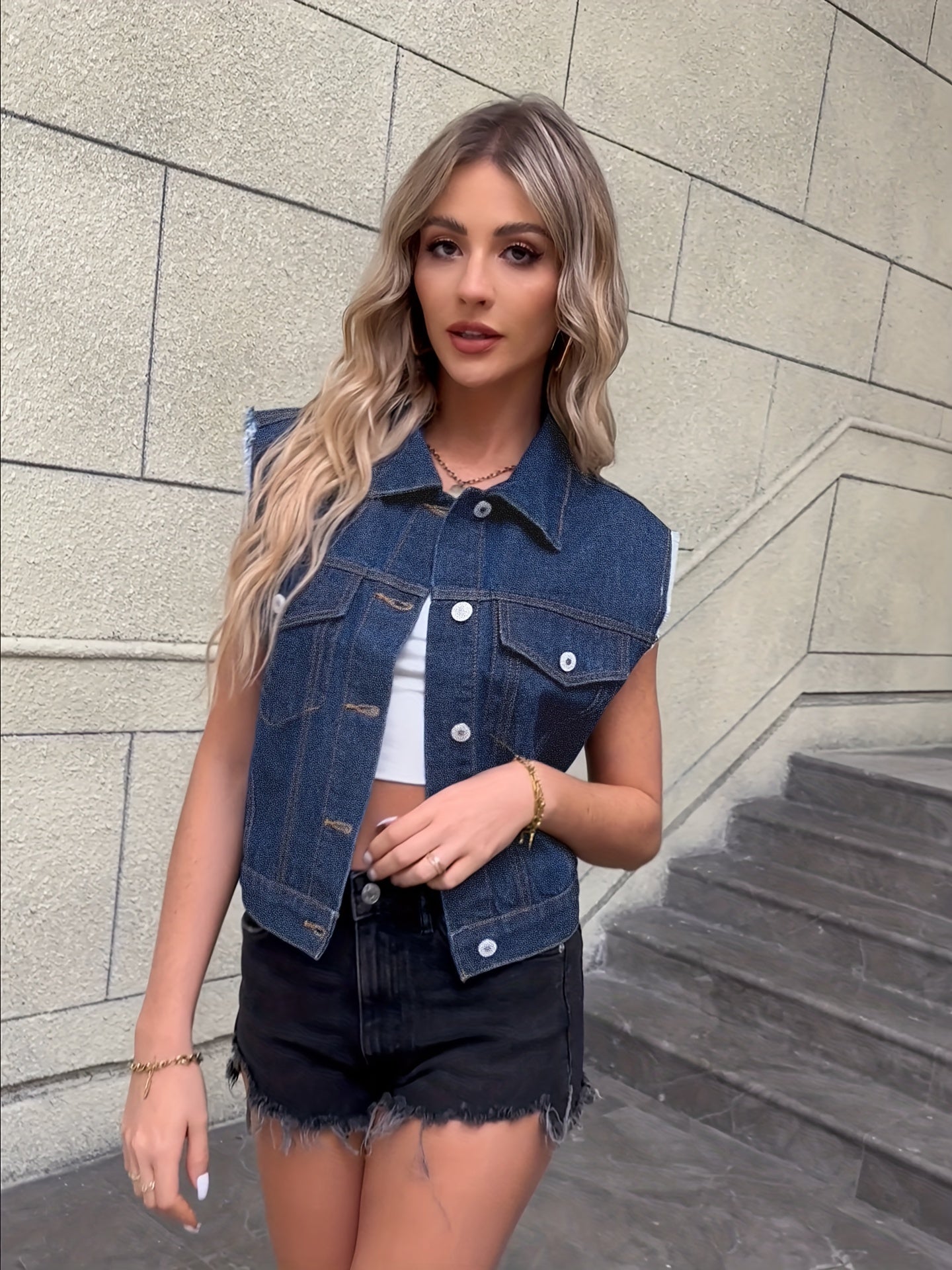 Veste en Jean Sans Manches Femme au Style Intemporel et Confort Optimal 2