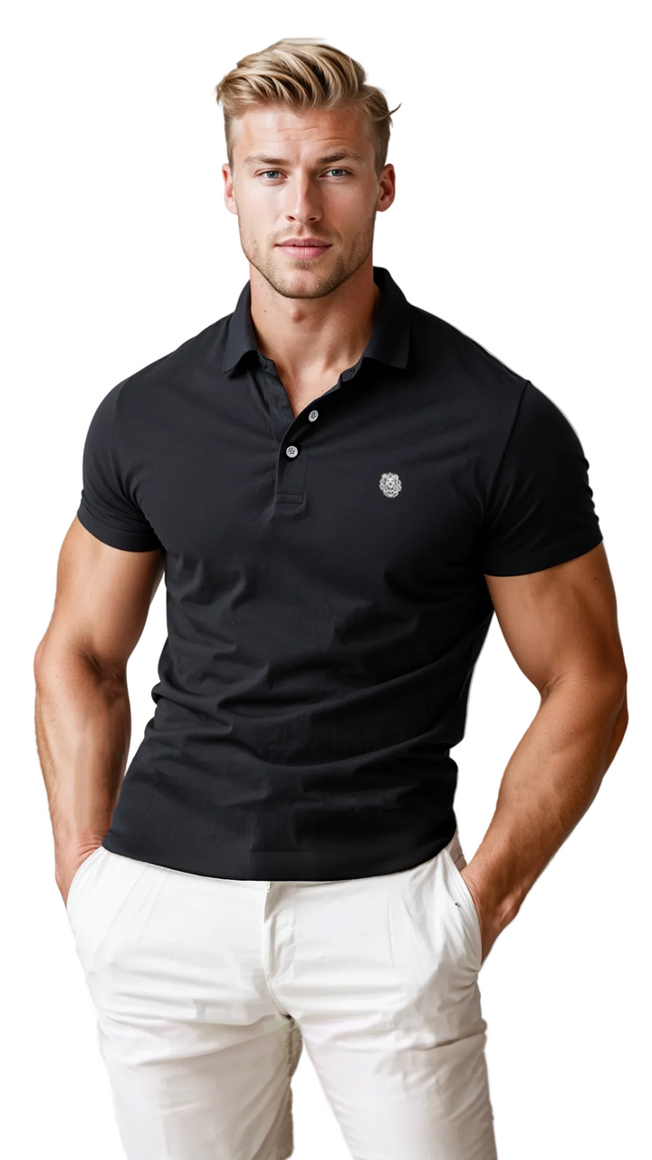 Ce polo noir pour homme, à la coupe ajustée, combine parfaitement élégance et confort. Idéal pour l&