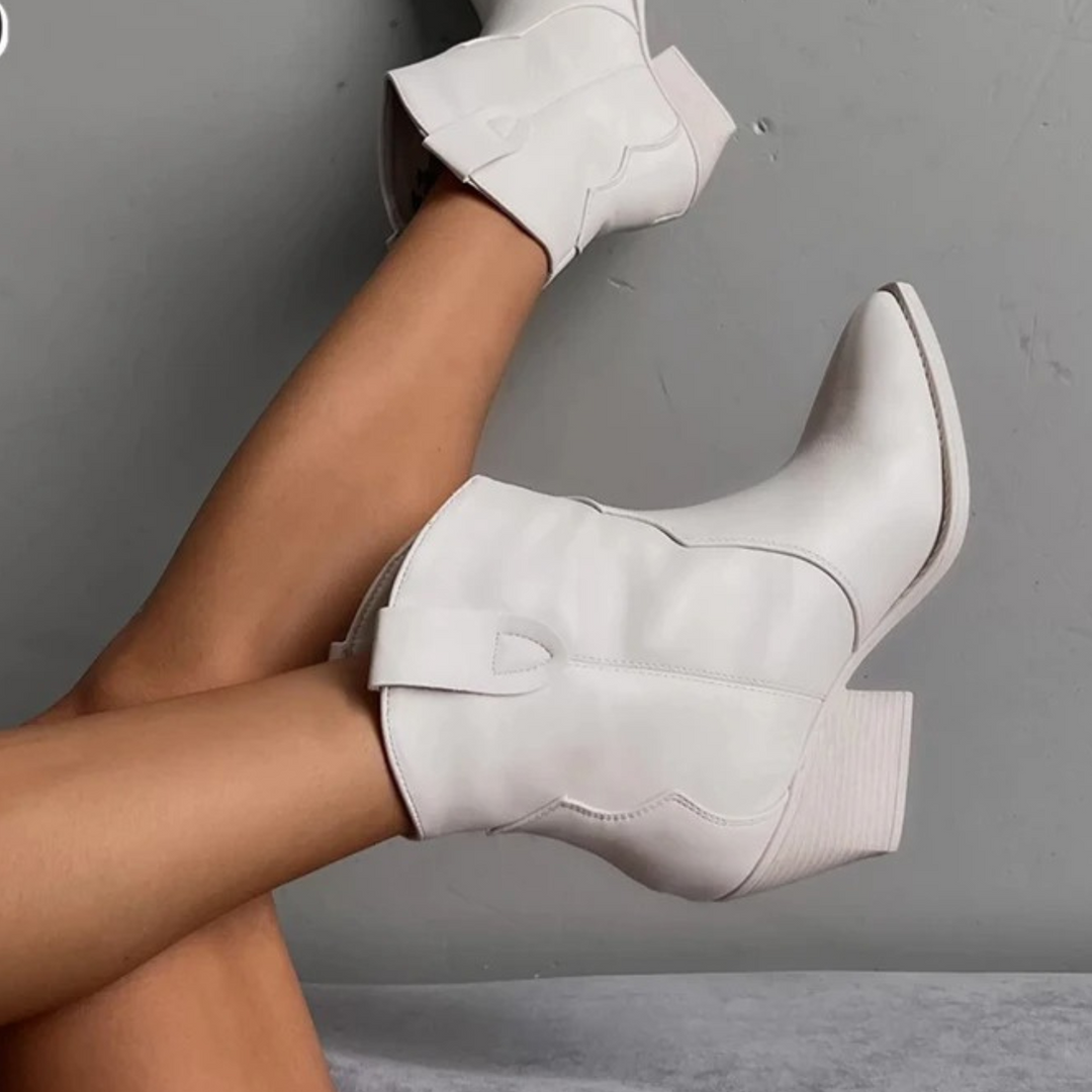 Bottes de cowboy blanches en cuir imperméable pour femme, dotées d&