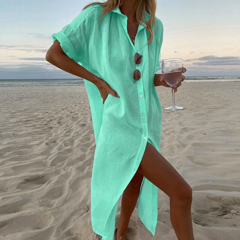 Robe en lin vert menthe pour femme, idéale pour les journées d&