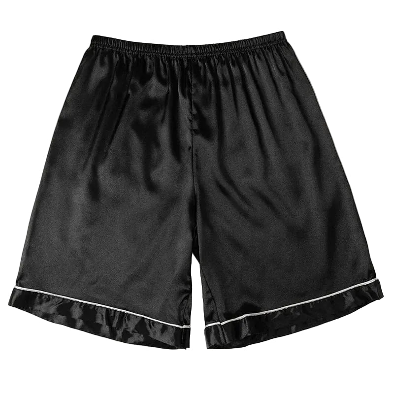 Short de pyjama homme Baptiste en satin noir, coupe droite avec taille élastique et fin liseré contrasté, présenté à plat sur fond clair.