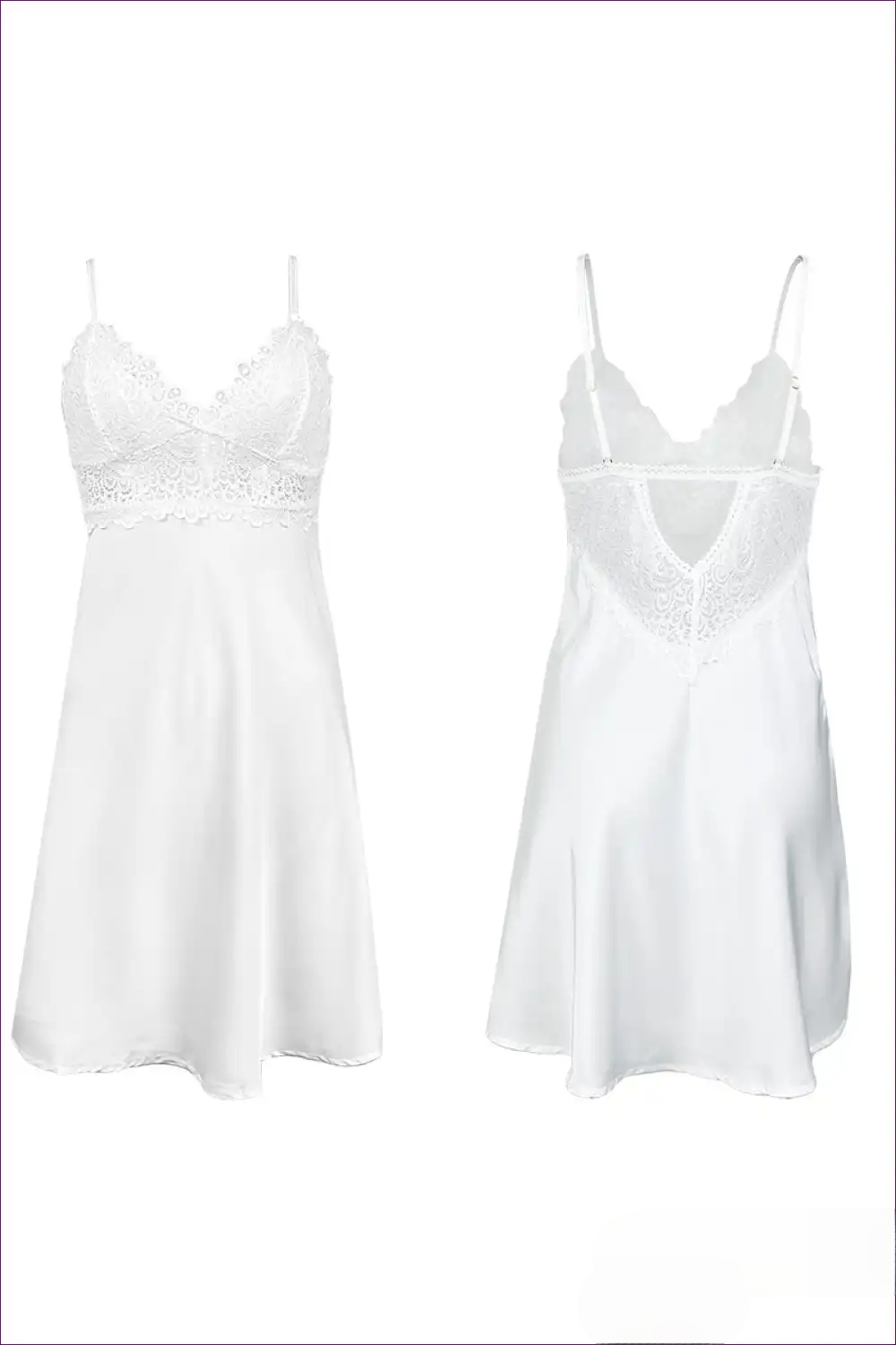 Nuisette femme Bijou blanche, élégante et raffinée, présentée de face et de dos, avec bretelles fines et empiècement en dentelle au buste.