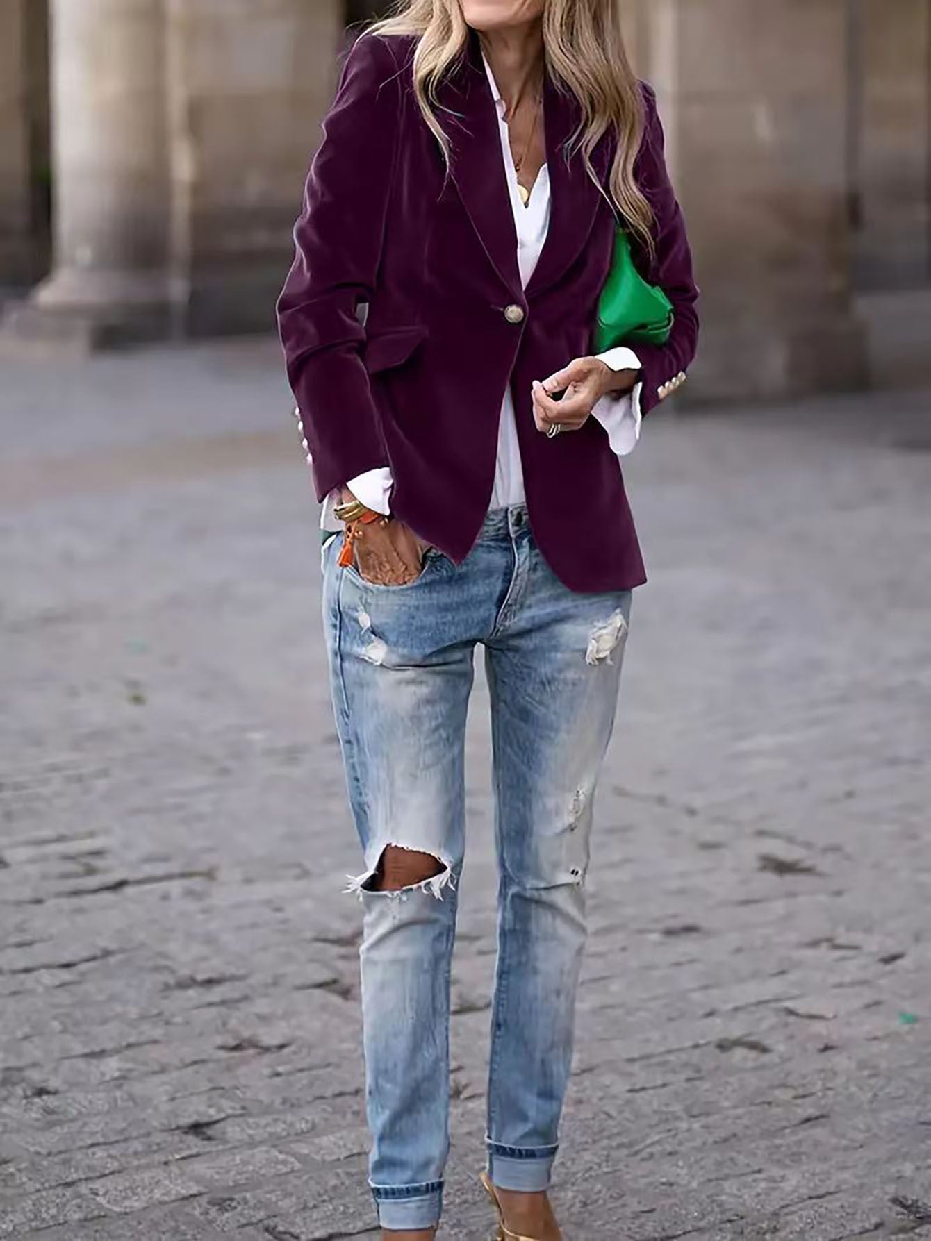 Blazer Femme en Velours Émeraude – Élégant avec Boutons Dorés pour Soirées et Bureau 8