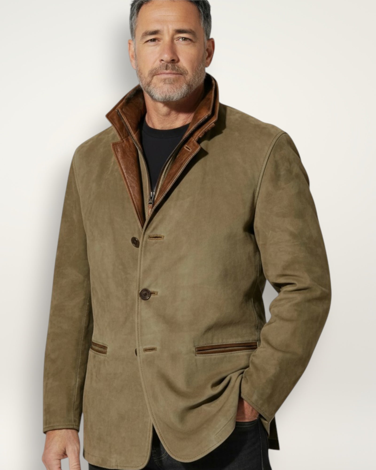 Blazer Homme – Veste Élégante en Faux Suède avec Col Montant pour un Style Sophistiqué en Automne/Hiver 0