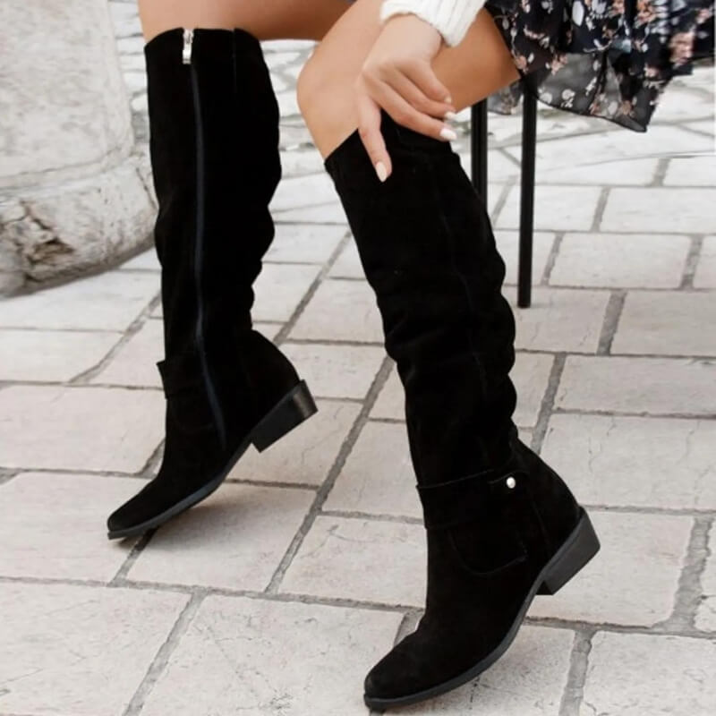 Bottes en daim noir à tige haute, dotées d&